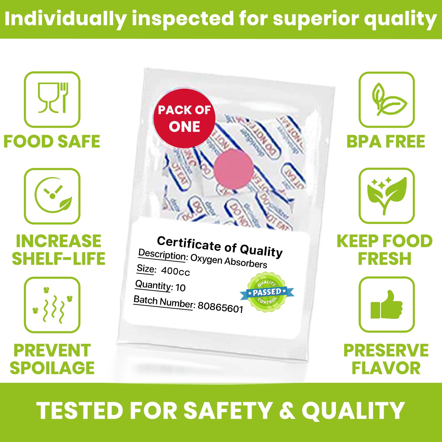400Cc Oxygen Absorbers For Food Storage 100 Pack - Sealed Packs Of 10 For Freshness - Ideal For Mylar Bags, Mason Jars, And Free