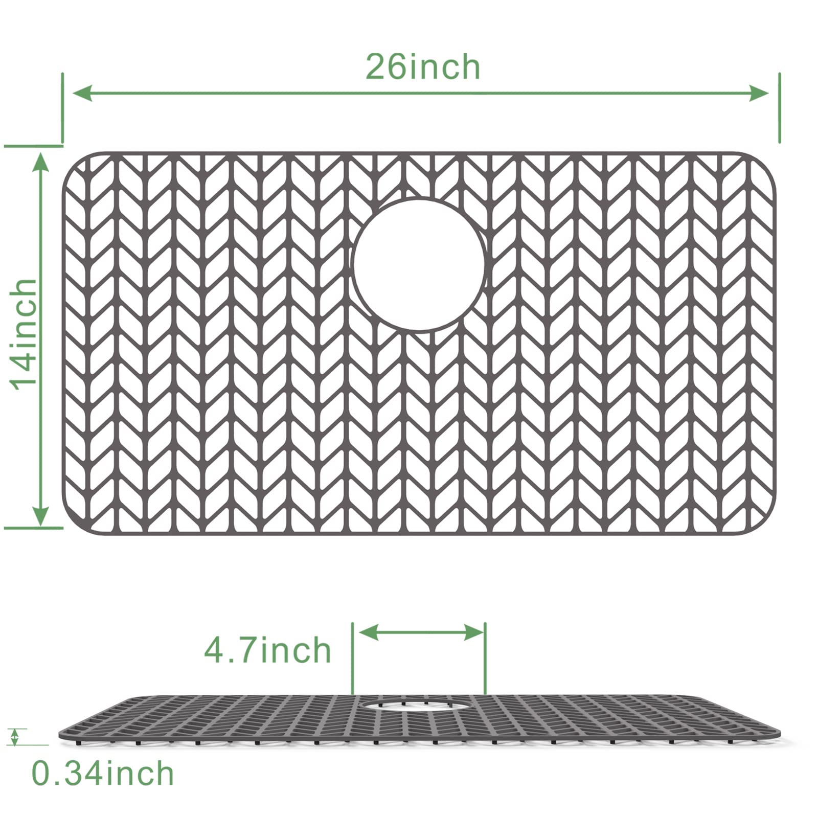 GUUKIN Sink Protectors for Kitchen Sink  26''x 14'' Silicone Kitchen Sink Mat Grid for Bottom of Farmhouse Stainless Steel Porcelain Sink with Rear Drain (Grey)