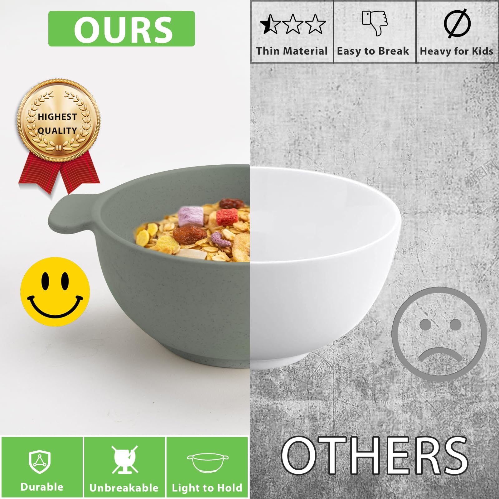 Shopwithgreen Unbreakable Kids Bowls -Microwave Dishwasher Safe- Wheat Straw Snack Bowl Sets For Kids And Toddler-4 Bowls And 4