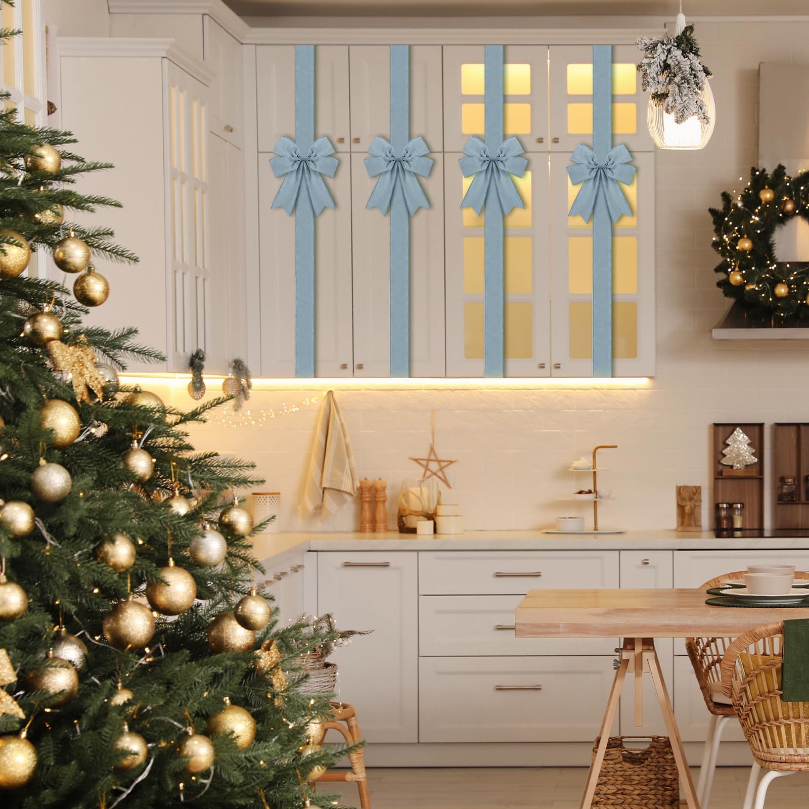 9 Pcs Christmas Velvet Cabinet Door Bows and Ribbons Large Christmas Door Cabinet Bows Xmas Cabinets Furniture Kitchen Party Dec