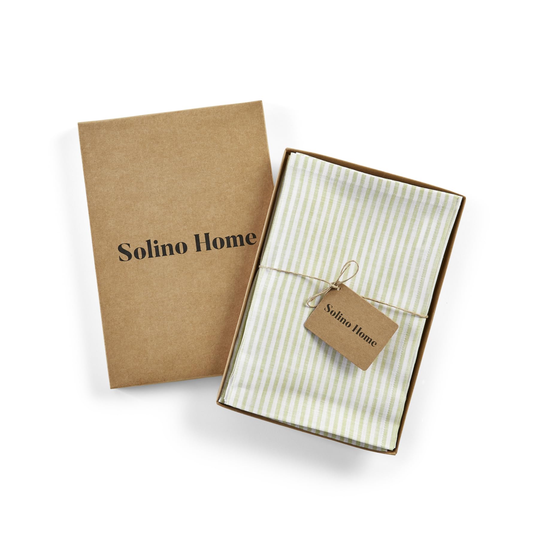 Solino Home Stripe Linen Dinner Napkins 20 X 20 Inch - 100% Pure Linen Sage And White Cloth Napkins Set Of 4 For Spring, St Patr