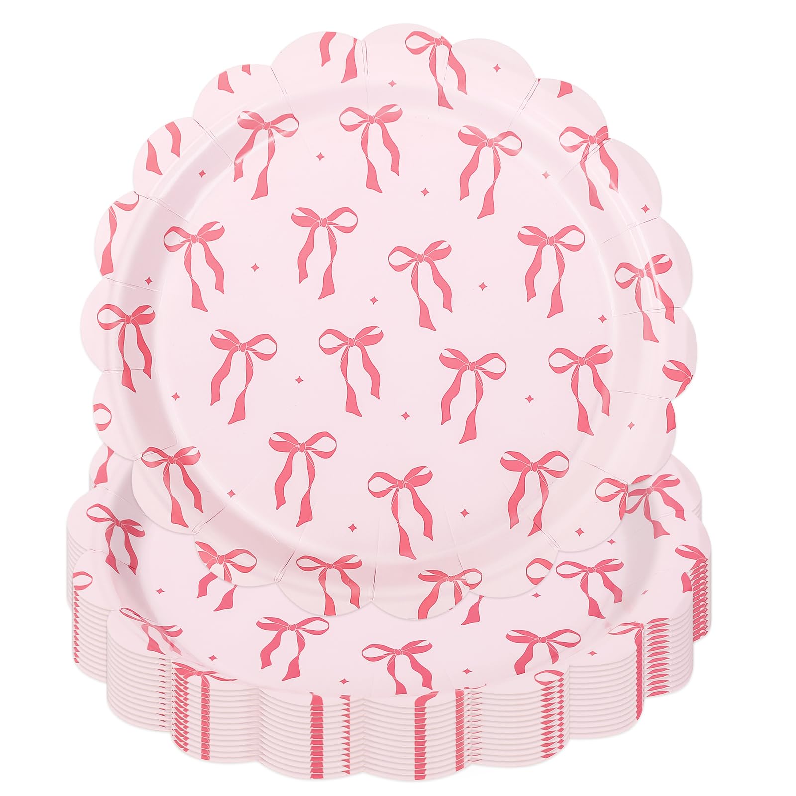 Jarthenaamcs 50 Pcs Pink Bow Paper Plate Scalloped Bowknot Disposable Plate 9 Inch Decorative Dinner Plate For Valentine'S Day B