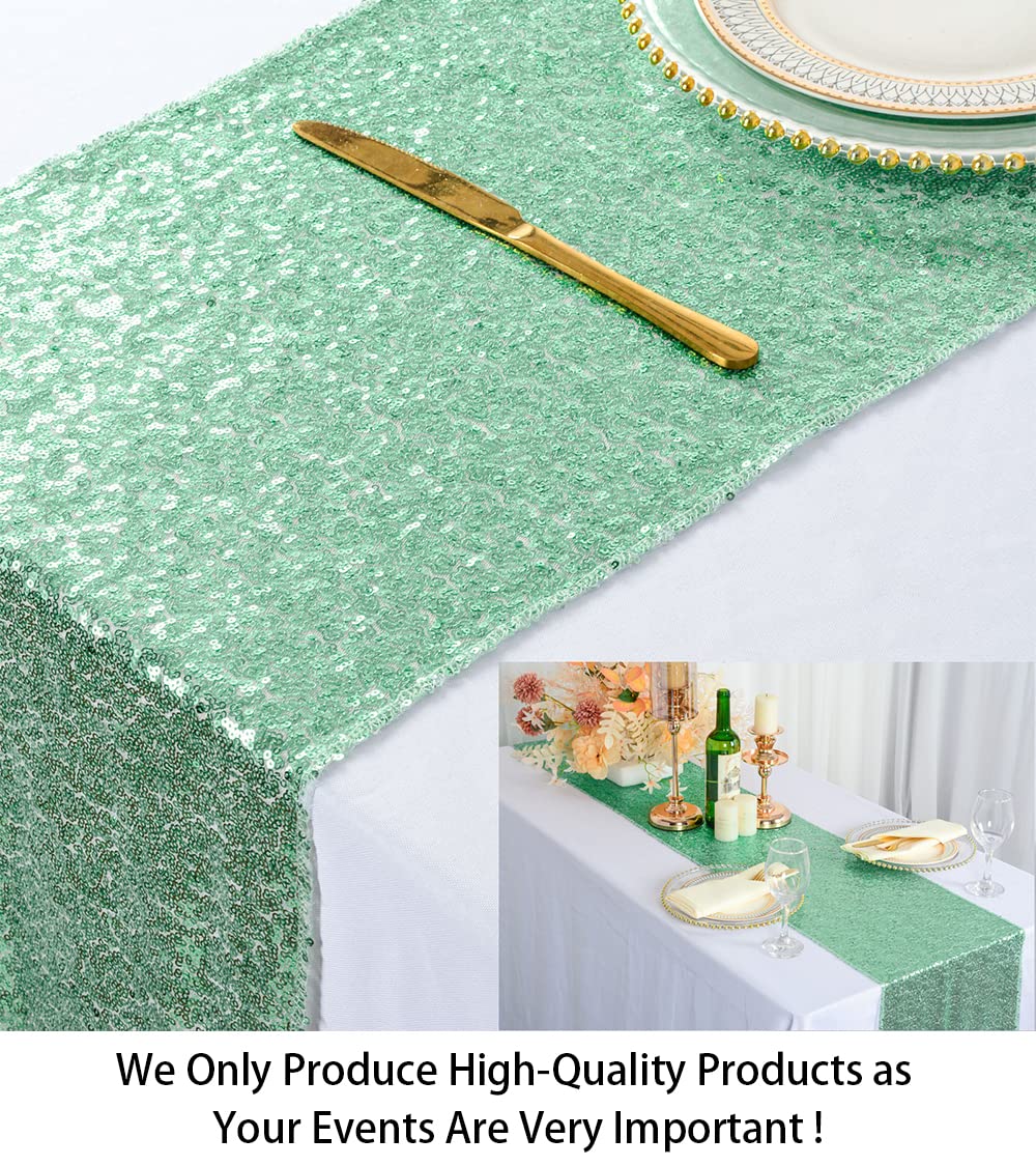 Shidianyi 12''*72'' Mint Green Sequin Table Runner Sparkly Metallic Sequin Runner For Wedding Party Dinner Reception Light Green