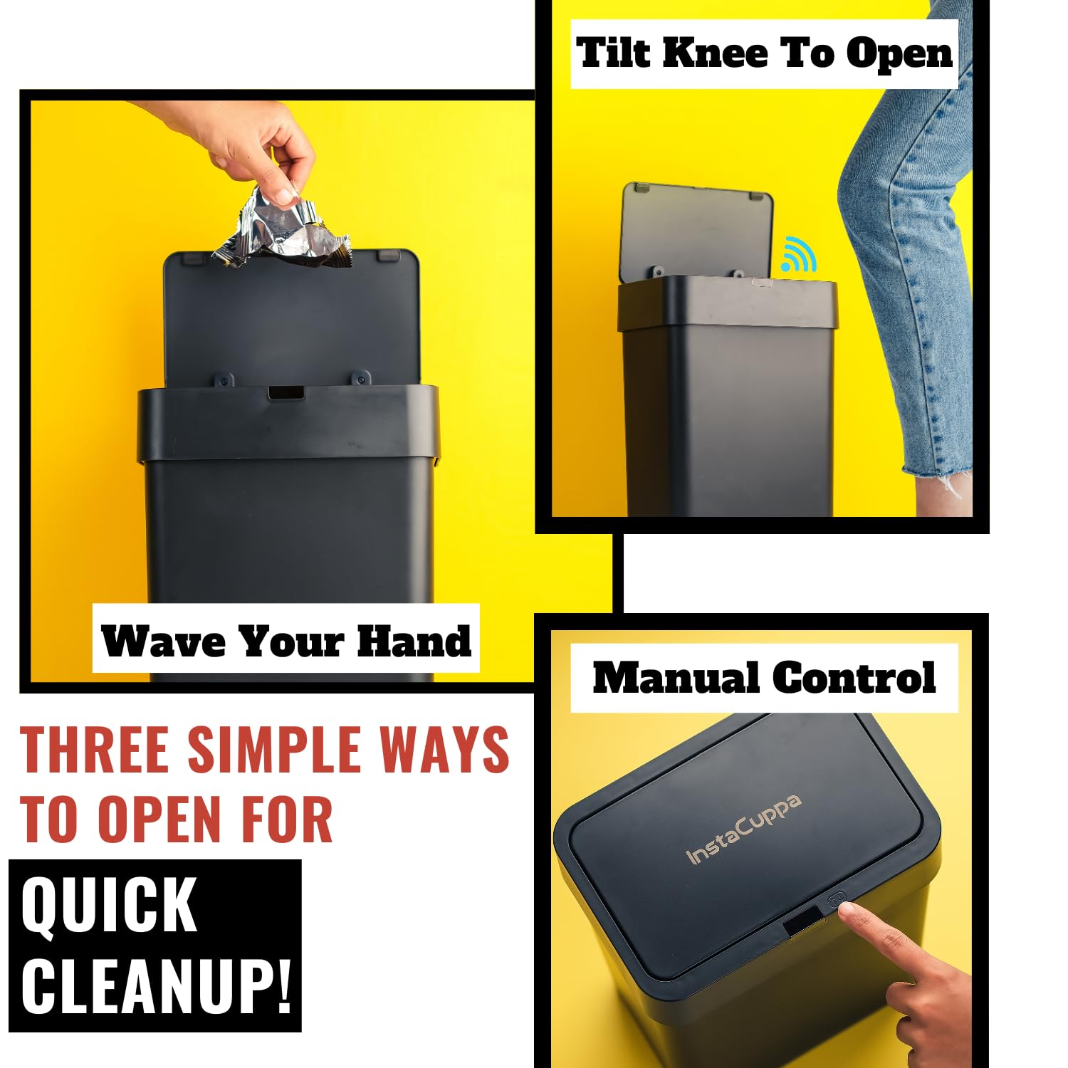 Instacuppa Automatic Touchless Motion Sensor Dustbin  Quick Open, Soft Close Lid, Ipx5 Waterproof, Sleek Design For Kitchens, Ba