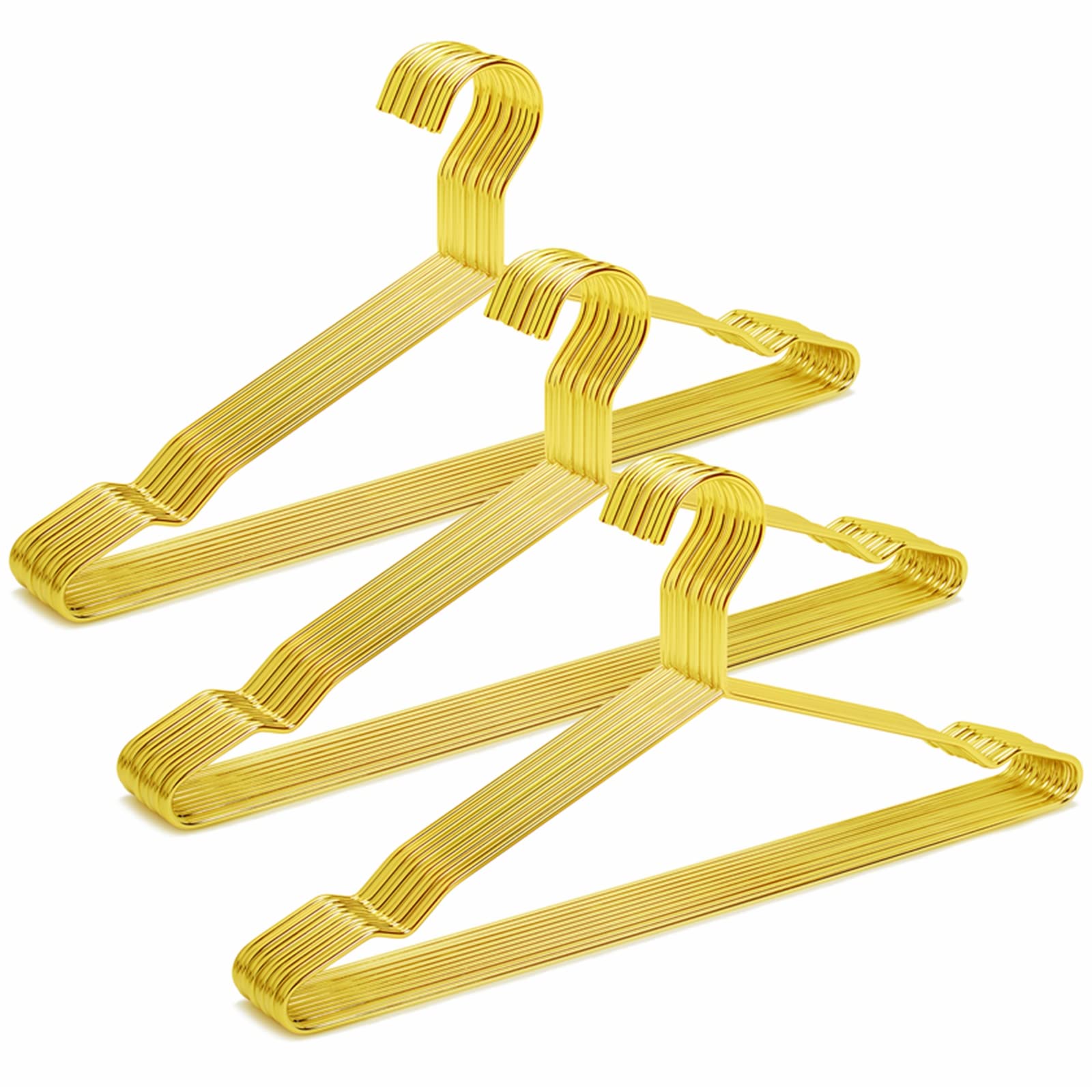 Amber Home 17'' Shiny Gold Strong Metal Hanger 30 Pack, Gold Clothes Hangers, Heavy Duty Coat Hangers, Standard Suit Hangers For