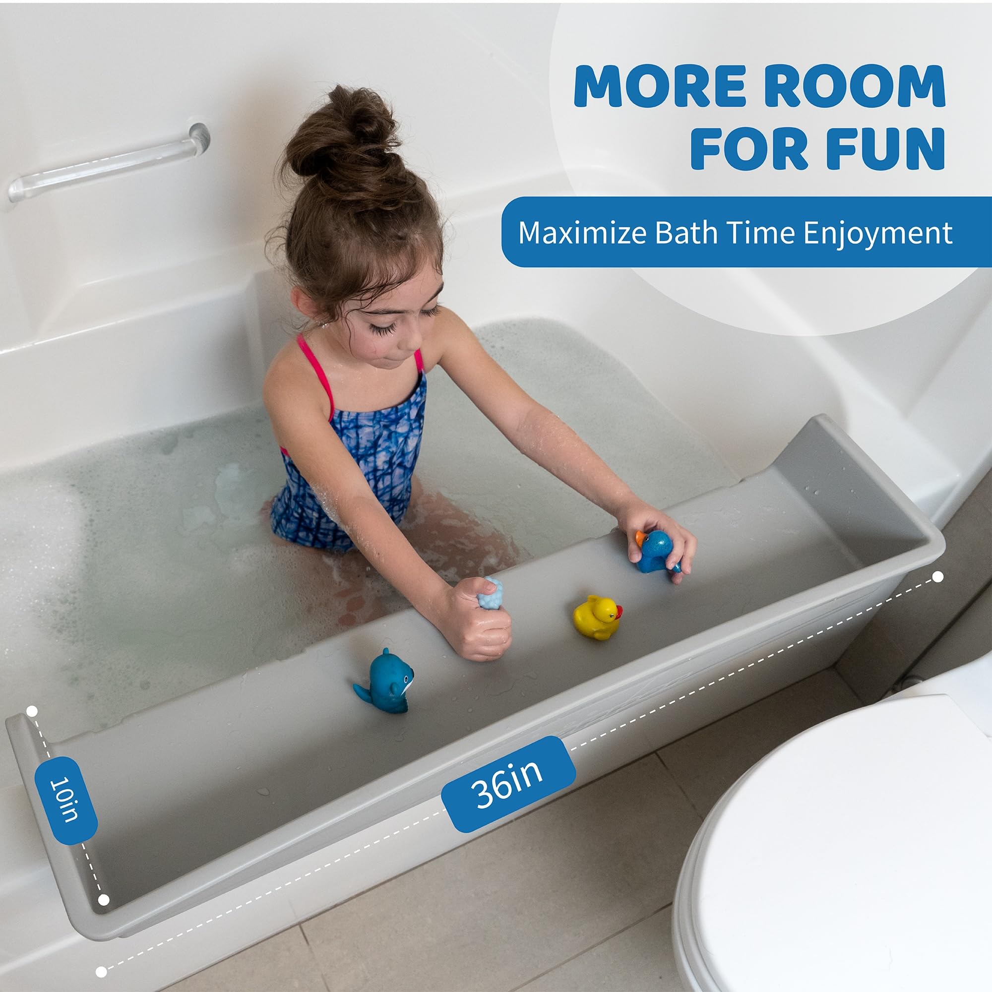 Tub Topper Bathtub Splash Guard Play Shelf Area - Toy Tray Caddy Holder Storage - Suction Cups Attach To Bath Tub - No Mess Wate