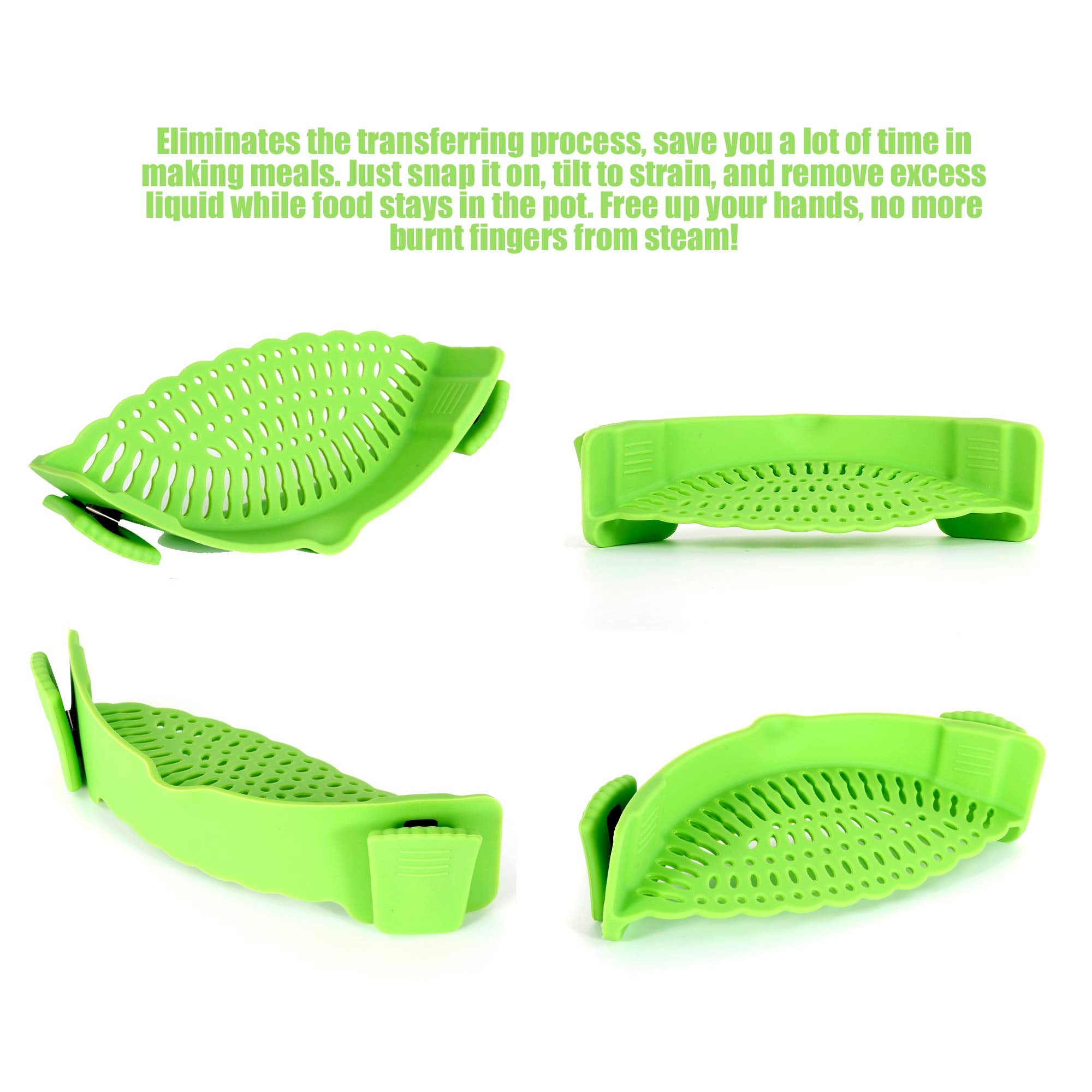 Performore Snap And Strain, Clip On Silicone Colander, Hands-Free Heat Resistant Food Strainer For Pasta Vegetables Noodles Grou