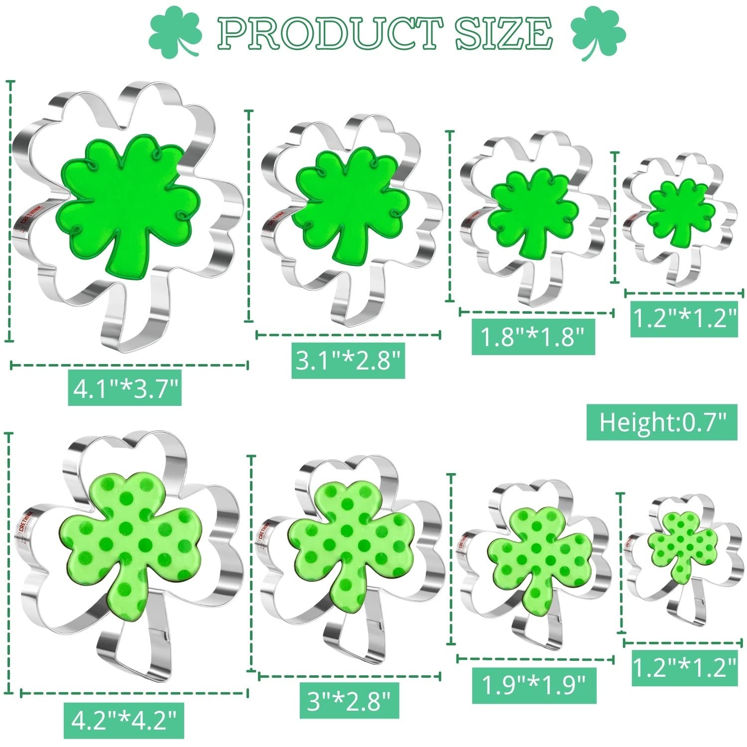 Crethinkaty Clover And Four-Leaf Clover Cookie Cutter Set 8 Pieces Stainless Steel St. Patrick'S Day Irish Shamrock Shape Cookie