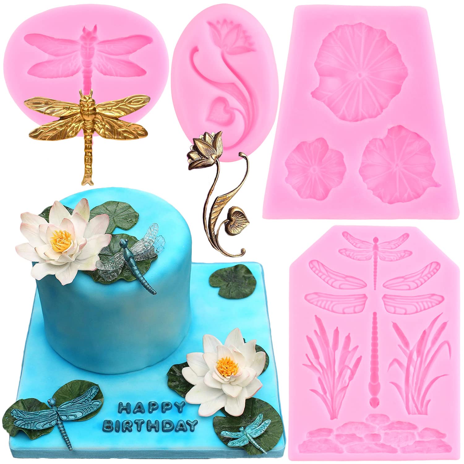 Zixiang Dragonfly Silicone Molds Lotus Leaf Fondant Mold Lily Pad Silicone Molds Lotus Flower Mold For Cake Decorating Cupcake T