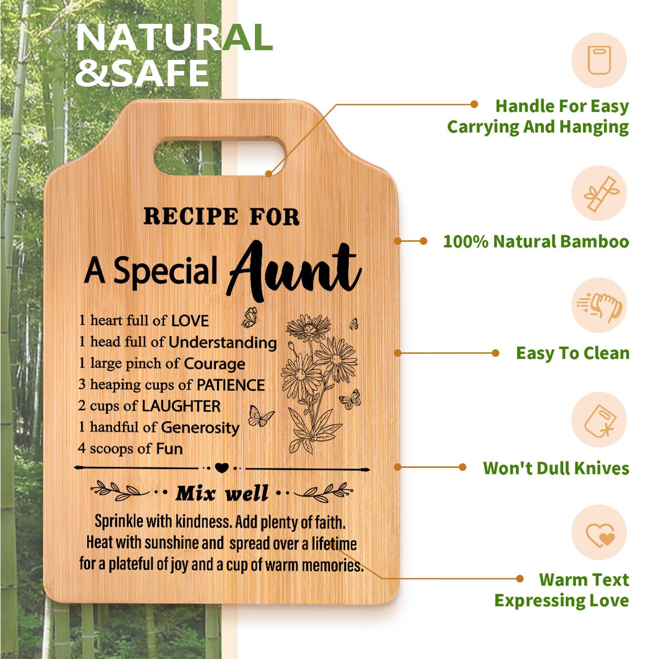 Milcier Gifts for Aunt, Birthday Gifts for Aunts from Niece Nephew, Recipe Cutting Board for Aunt, Auntie Gift Ideas, Christmas