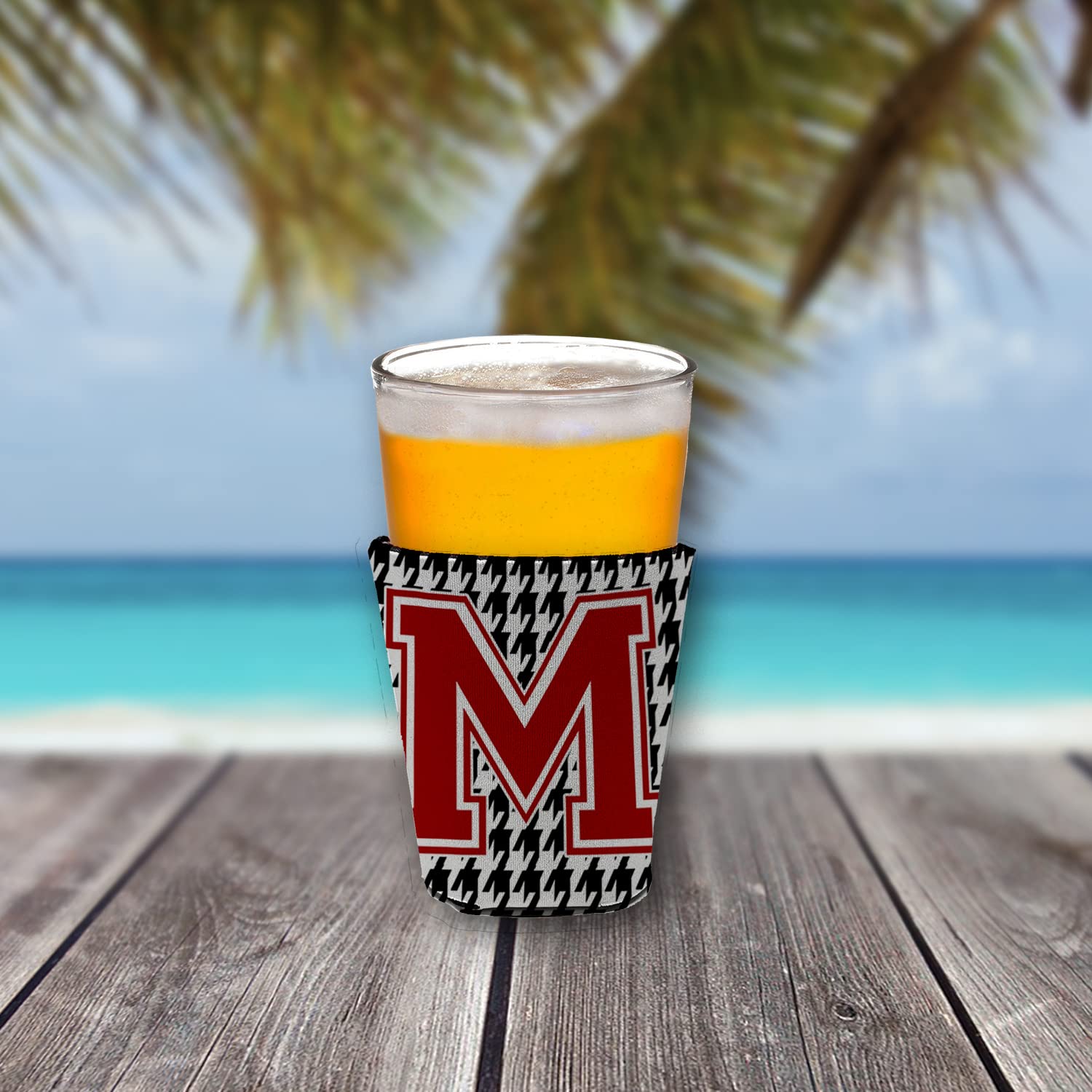 Monogram - Houndstooth  Initial  M Red Solo Cup Beverage Insulator Hugger CJ1021M-RSC