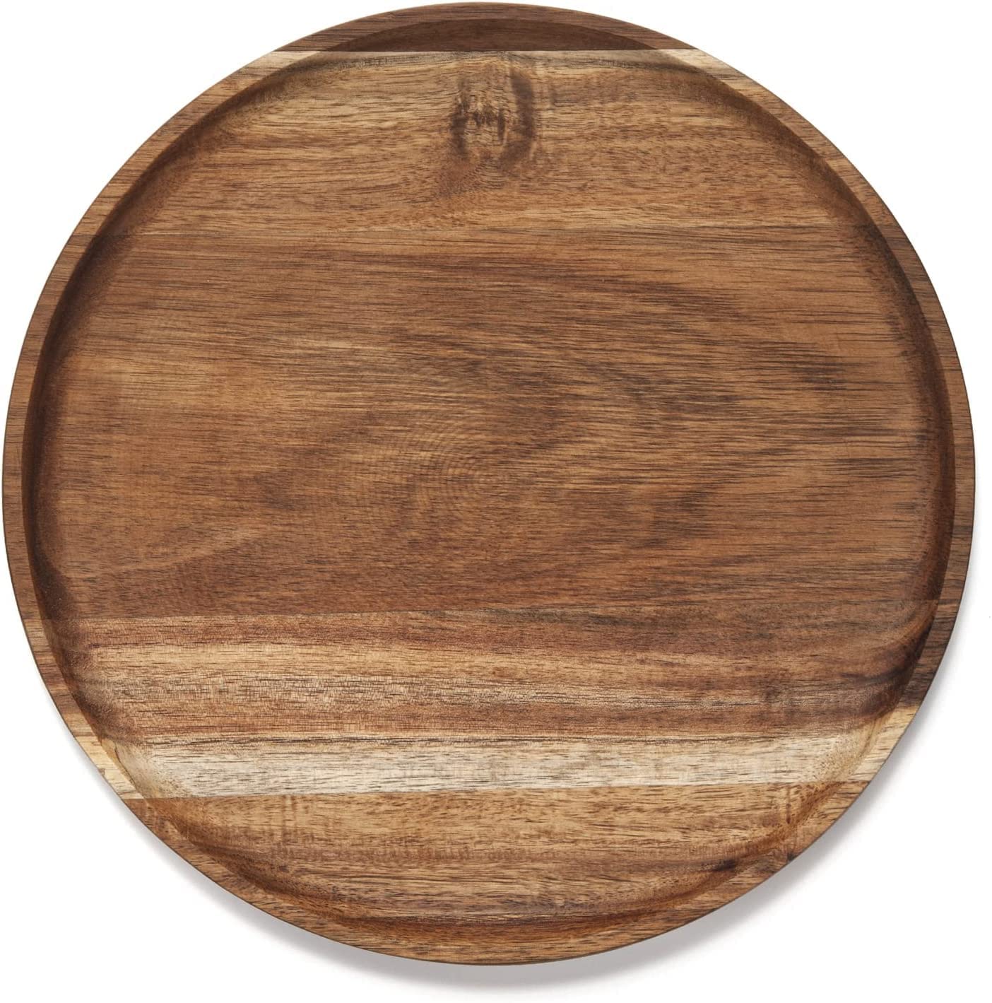 Round Wooden Serving Tray, Acacia Wood Plates, Appetizer Charcuterie Board, For Kitchen/Countertop, 11 X 11 X 0.7 Inch
