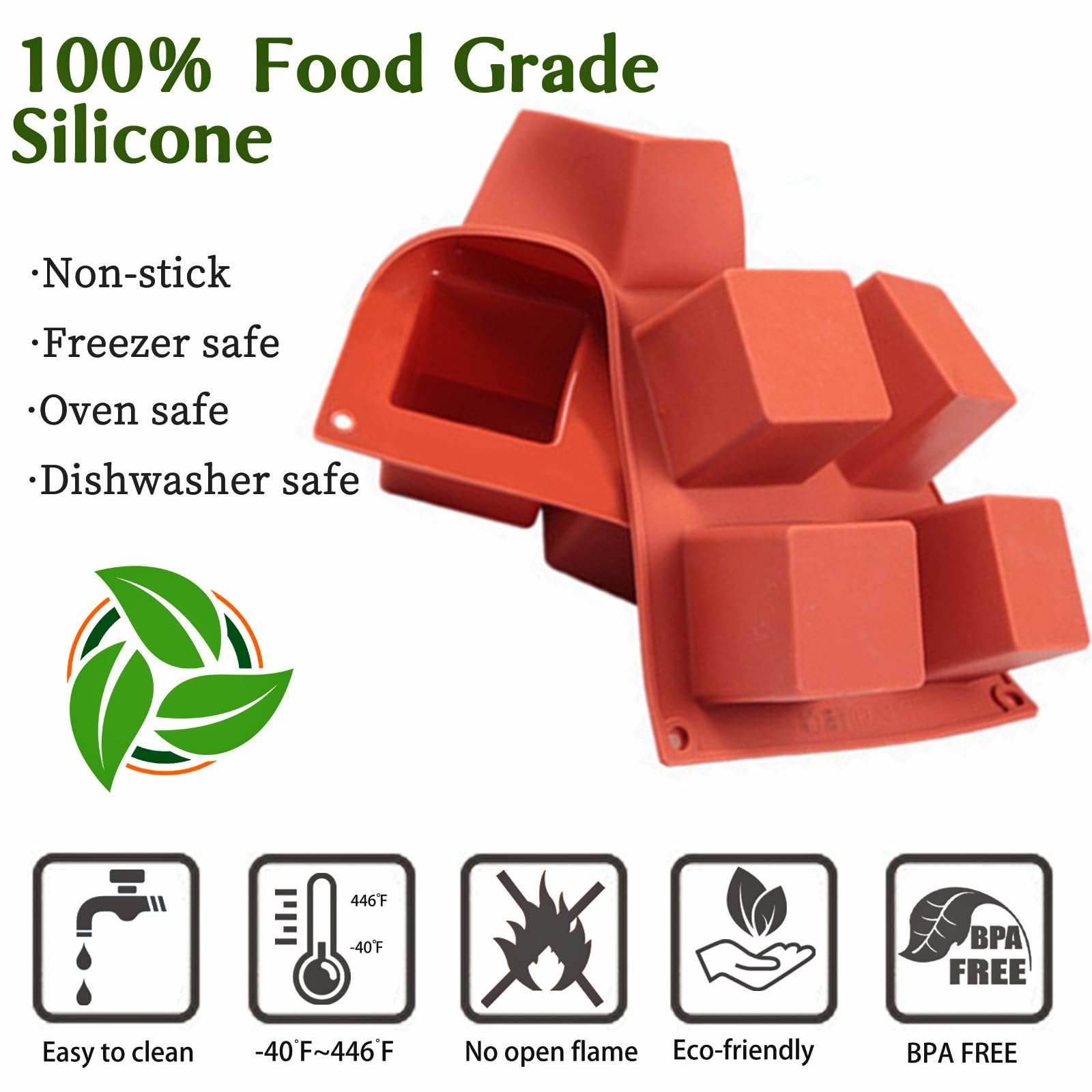 JOERSH Cube Cake Silicone Mold  2'' x 2'' x 2'' 3D Square Mousse Cake Baking Mold  French Dessert Molds for Chocolate Brownie Bites  Pastry  Jello  Ice Cream Cube  8-Cavity