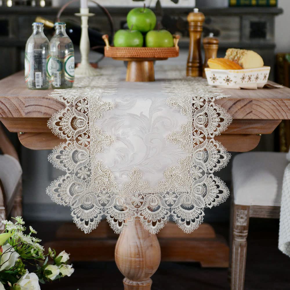 Artable Lace Table Runner Macrame Farmhouse Boho Christmas Rustic Embroidered Dresser Scarf Oblong For Wedding Shower Kitchen Ou