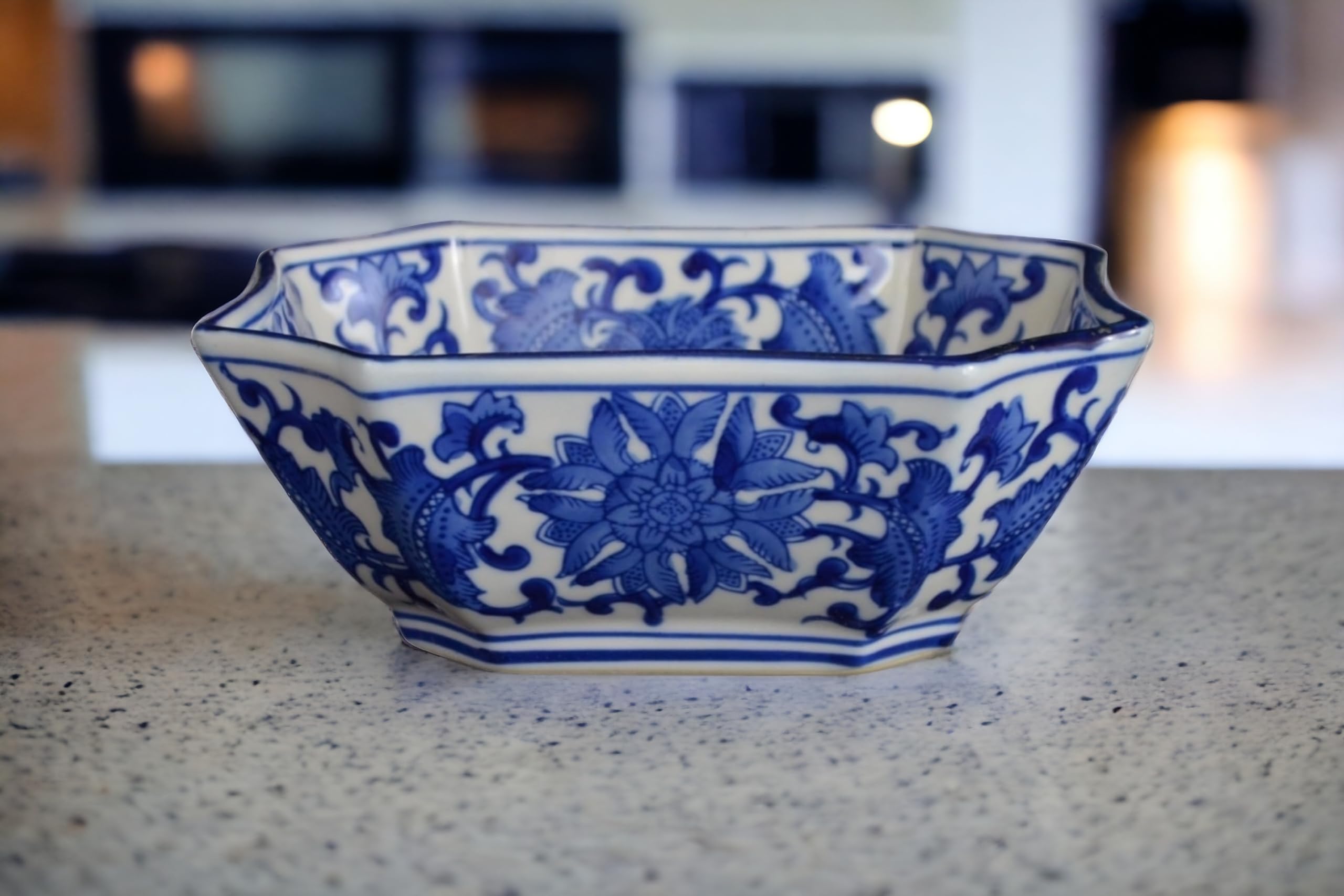 Blue and White Long Octagon Serving Bowls, Salad Bowls, Fruit Bowls (7)