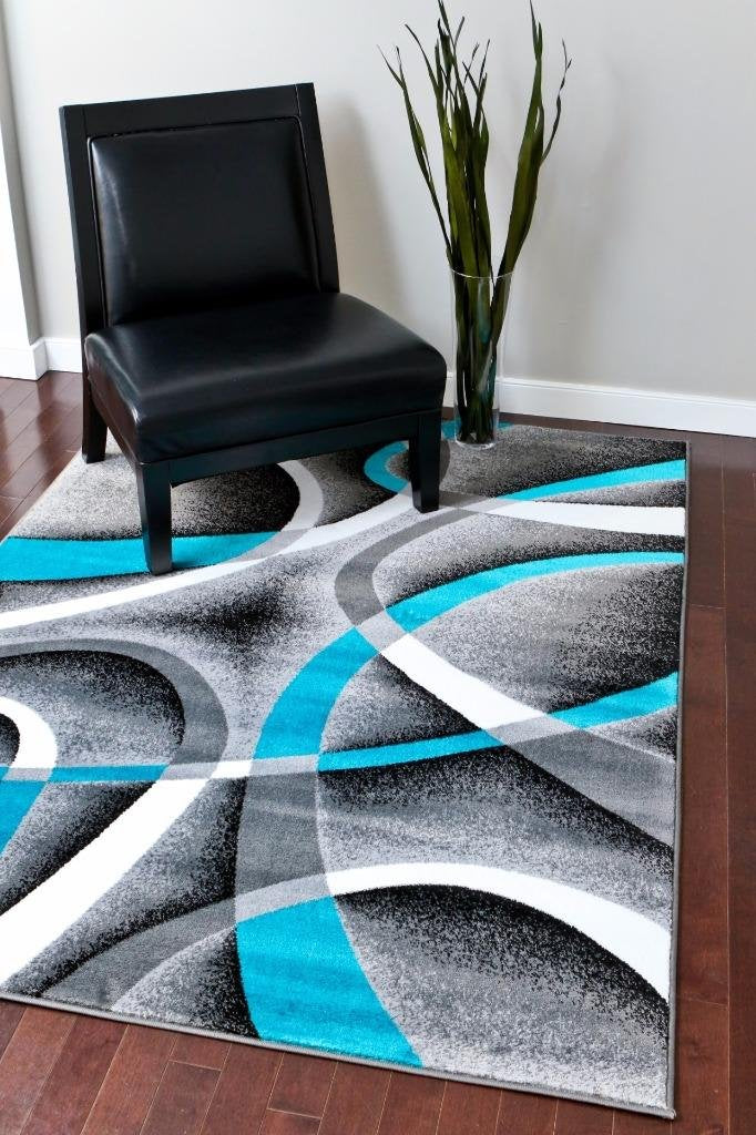 Persian Area Rugs Turquoise 8x10 2305 White Swirls 710 x106 Modern Abstract Area Rug, 8 x 10