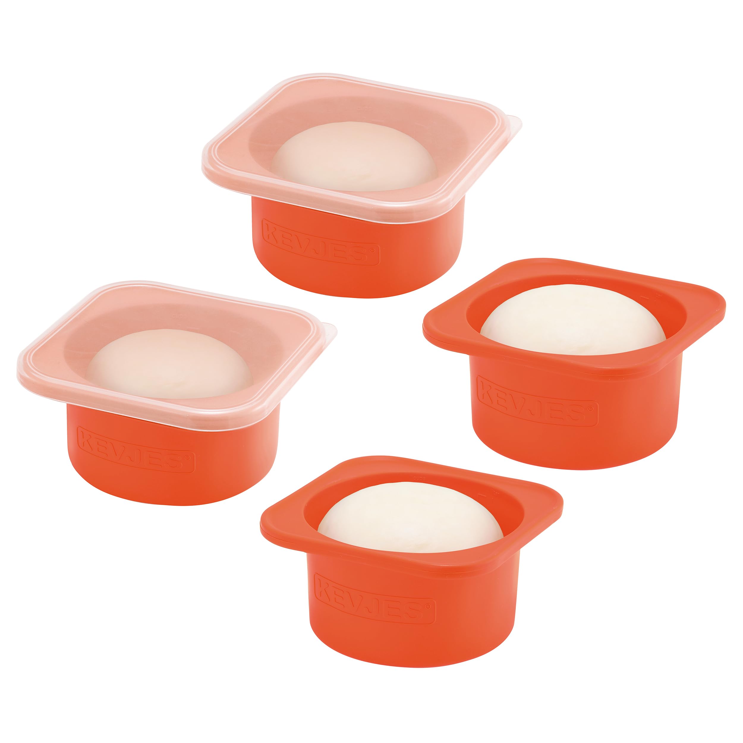 KEVJES Red Stackable Silicone Artisan Pizza Dough Proofing Container Boxes with Lids-500ml-Fresh Dough Made Easy! (4set)