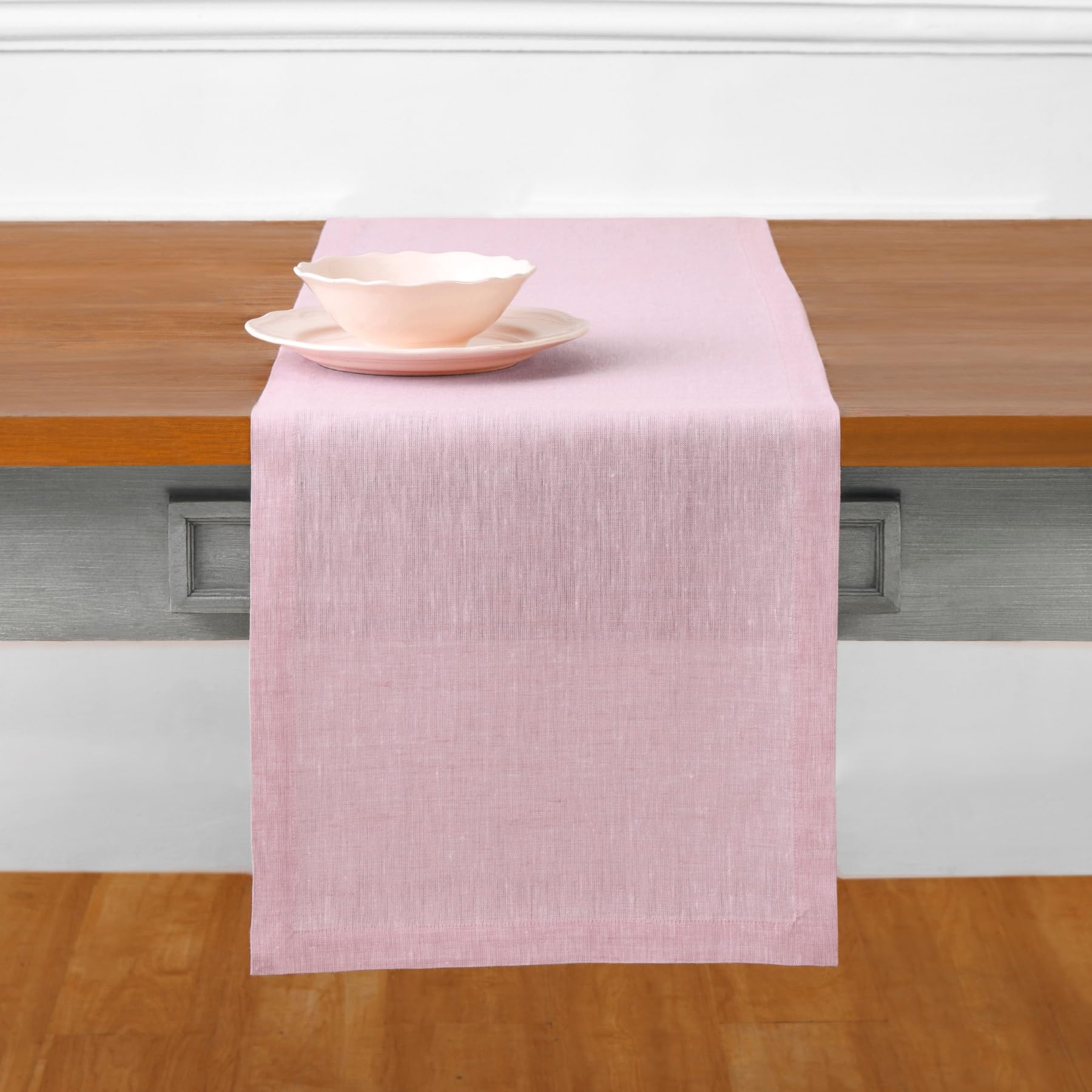 Solino Home Linen Table Runner 120 Inches Long - 100% Pure Linen Bubblegum Pink Dining Table Runner 14 X 120 Inch Ideal For Wedd