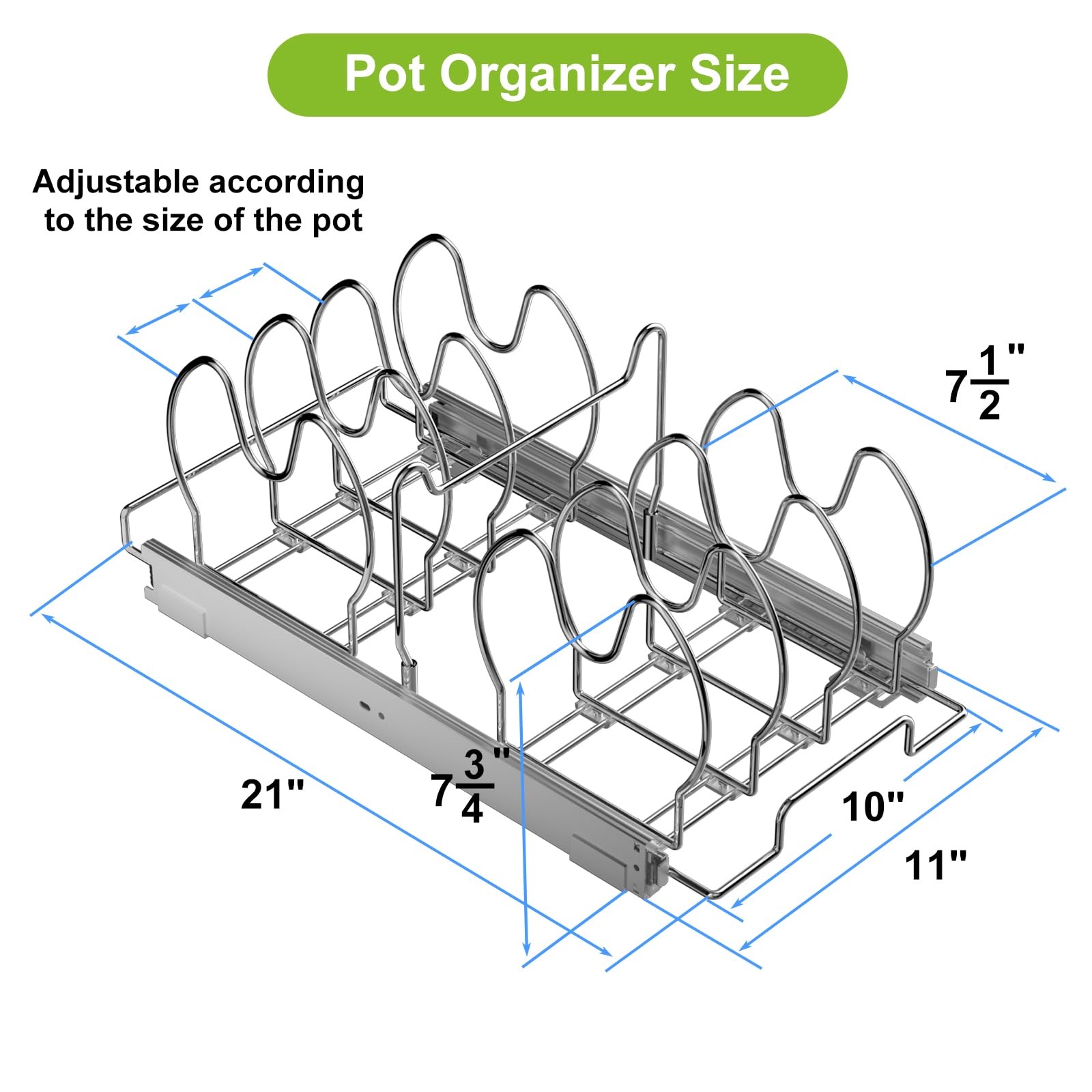 Pull Out Pots And Pans Organizer For Cabinet, Adjustable Slide Out Pan And Pot Lid Rack Holder Under Cabinet Kitchen Organizatio