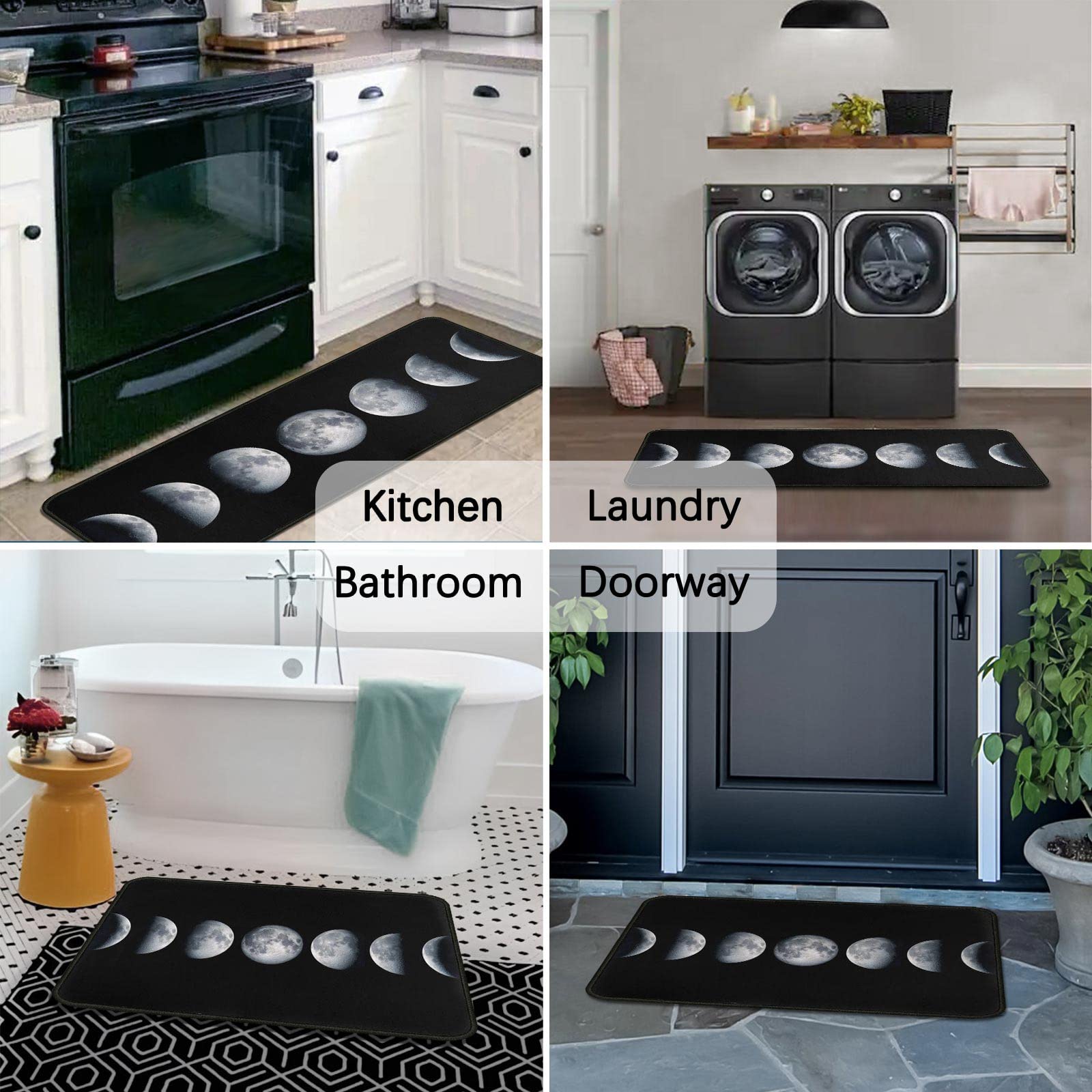 Moon Kitchen Rugs Set 2 Pieces Black Non Skid Kitchen Floor Rug And Mat Kitchen Runner Rug Standing Area Mat Carpets For Floor D