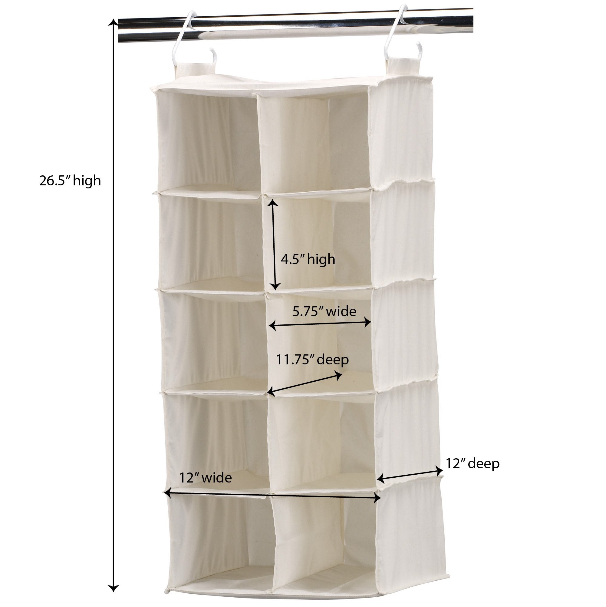 Household Essentials 10-Pocket Hanging Shoe Organizer - Natural Canvas, Model 311344 for Closet Storage
