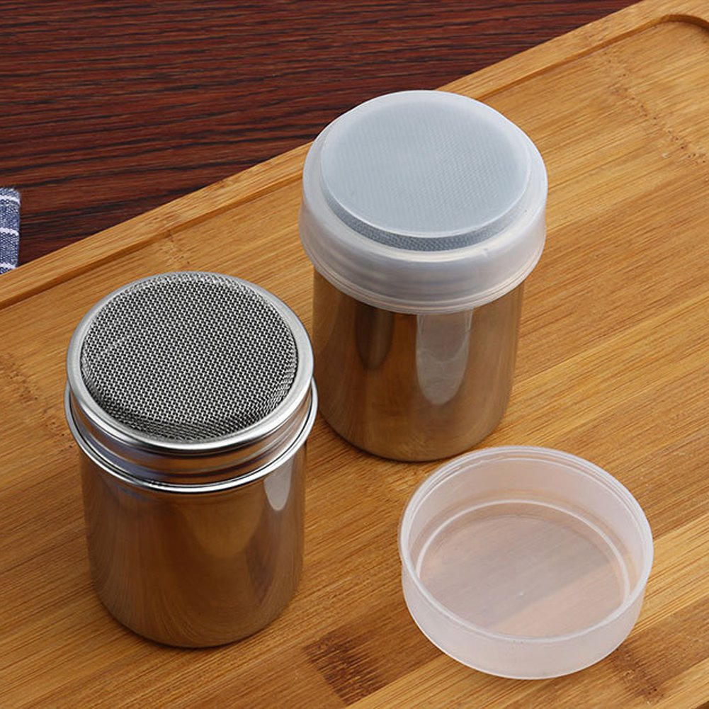 2 Pcs Chocolate Shaker Coffee Powder Cocoa Flour Icing Sugar Sifter Stainless Steel Mesh Shaker Powder Cans With Lid For For Bak