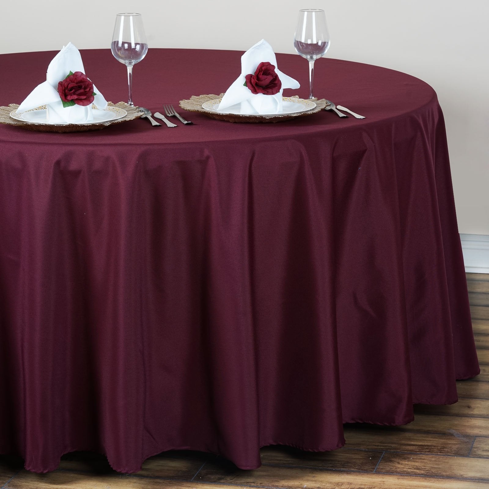 Efavormart 120'' Wholesale Round Tablecloth Polyester Round Table Linens For Wedding Party Banquet Restaurant - Burgundy
