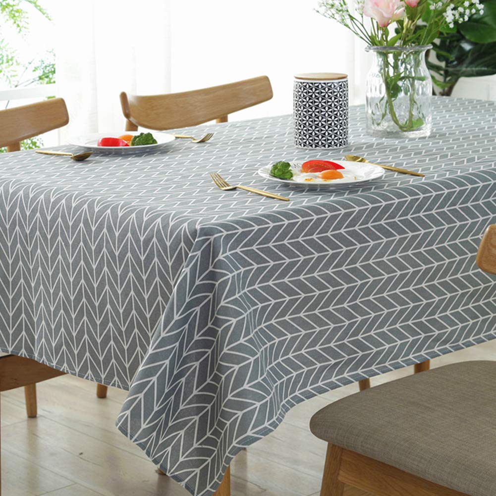 Meioro Tablecloths Rectangle Linen Table Cloth,Newest Design Cotton Hotproof Table Linens For Indoor And Outdoor (Grey, 55'' X 8