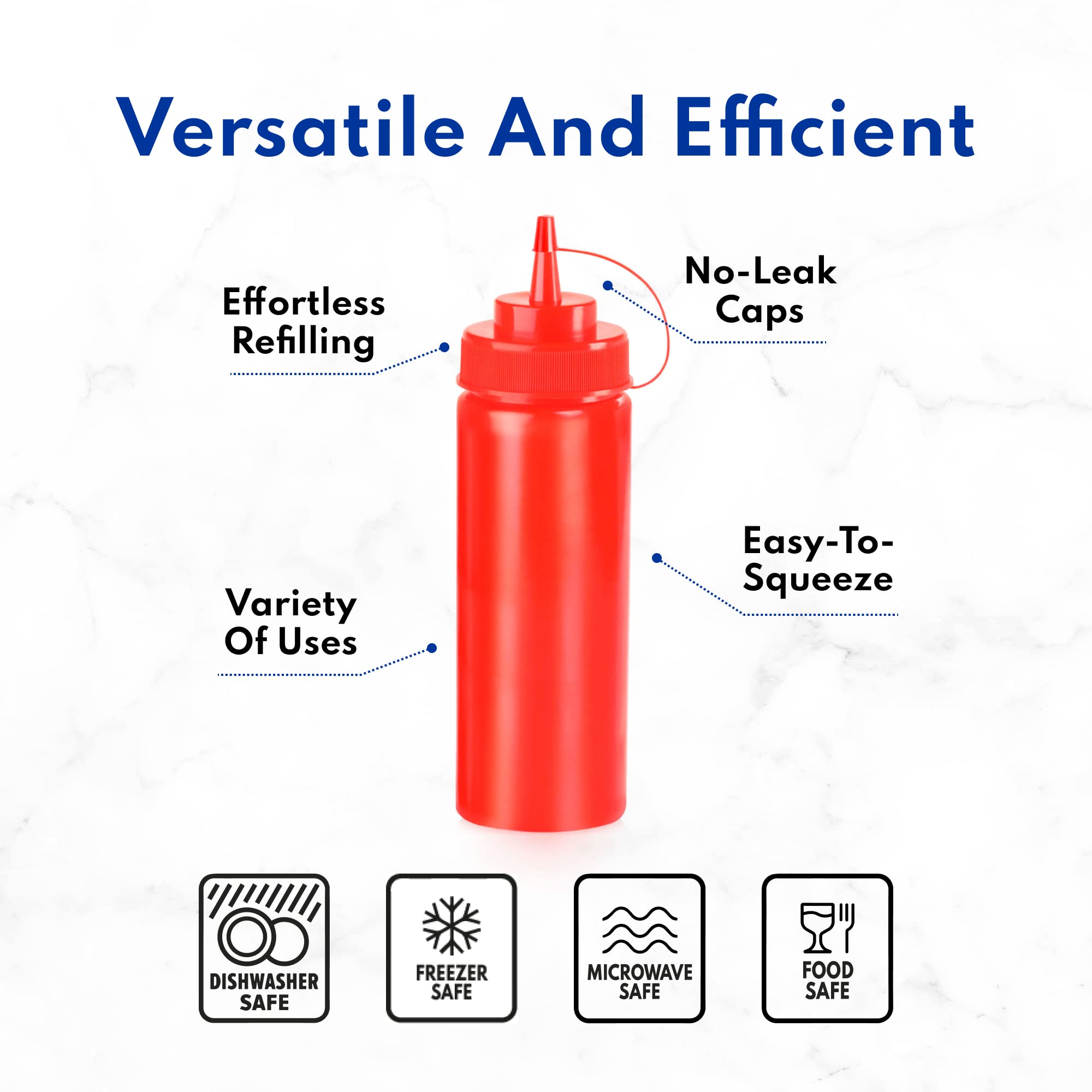 New Star Foodservice 26375 Squeeze Bottles, Plastic, 24 Oz, Red, Pack Of 6