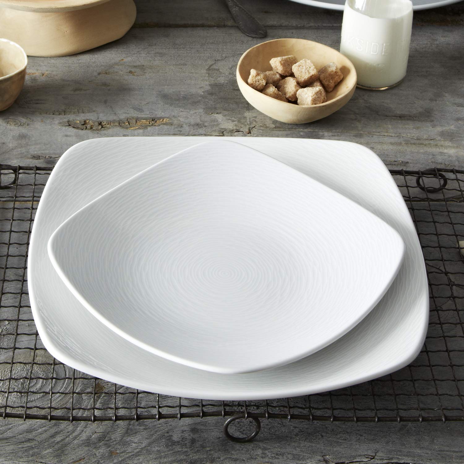 Noritake 4-Piece Square White on White Place Setting, Swirl