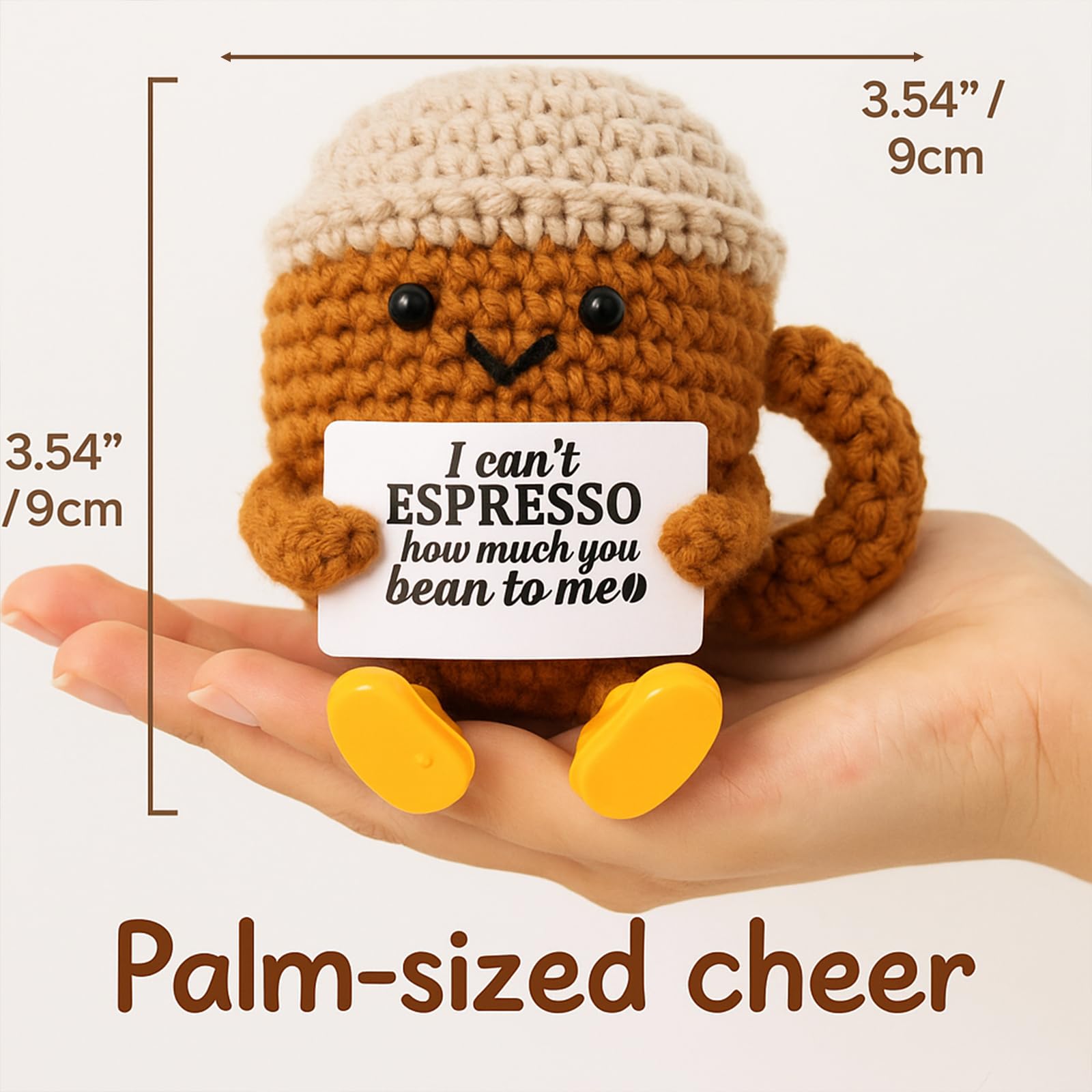 TWPER Birthday Gifts for Women Men Positive Crochet Coffee Cup Desk Decor-Cute Coffee Lover Gift for Best Friend Girlfriend Coup