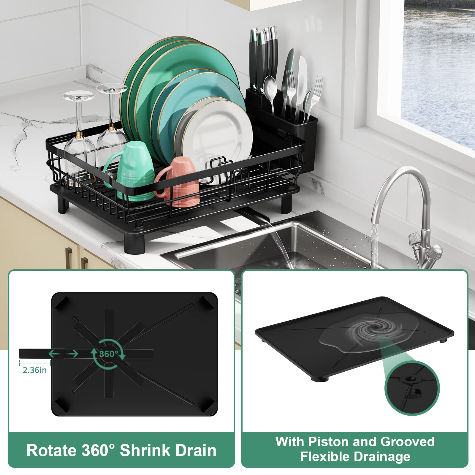 Moukabal Dish Drying Rack, Dish Rack, Stainless Steel Dish Racks For Kitchen Counter, Dish Drainer With Removable Utensil Holder
