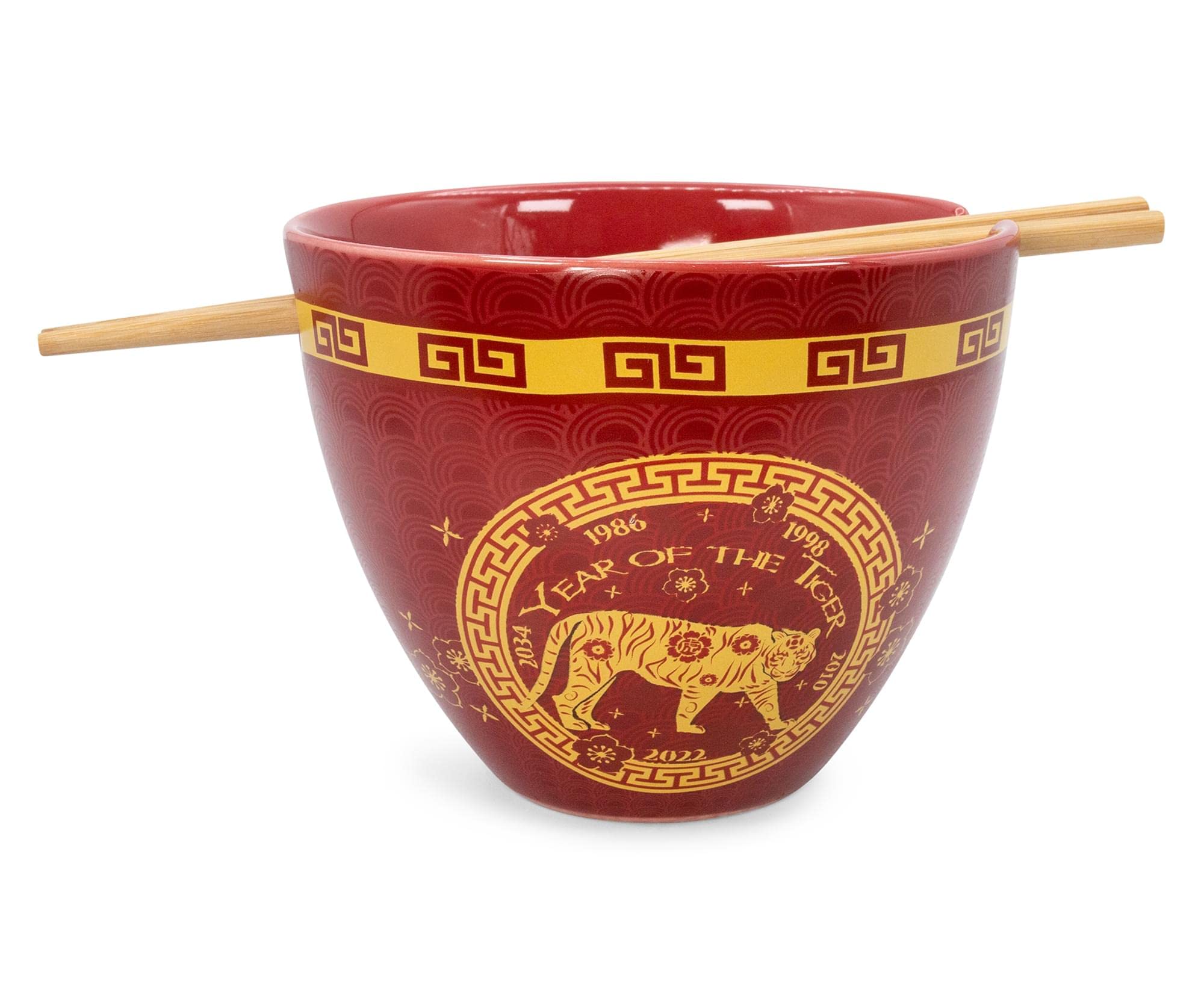 Year Of The Tiger Chinese Zodiac Ceramic Dinnerware Set | Includes 16-Ounce Ramen Noodle Bowl And Wooden Chopsticks | Asian Food