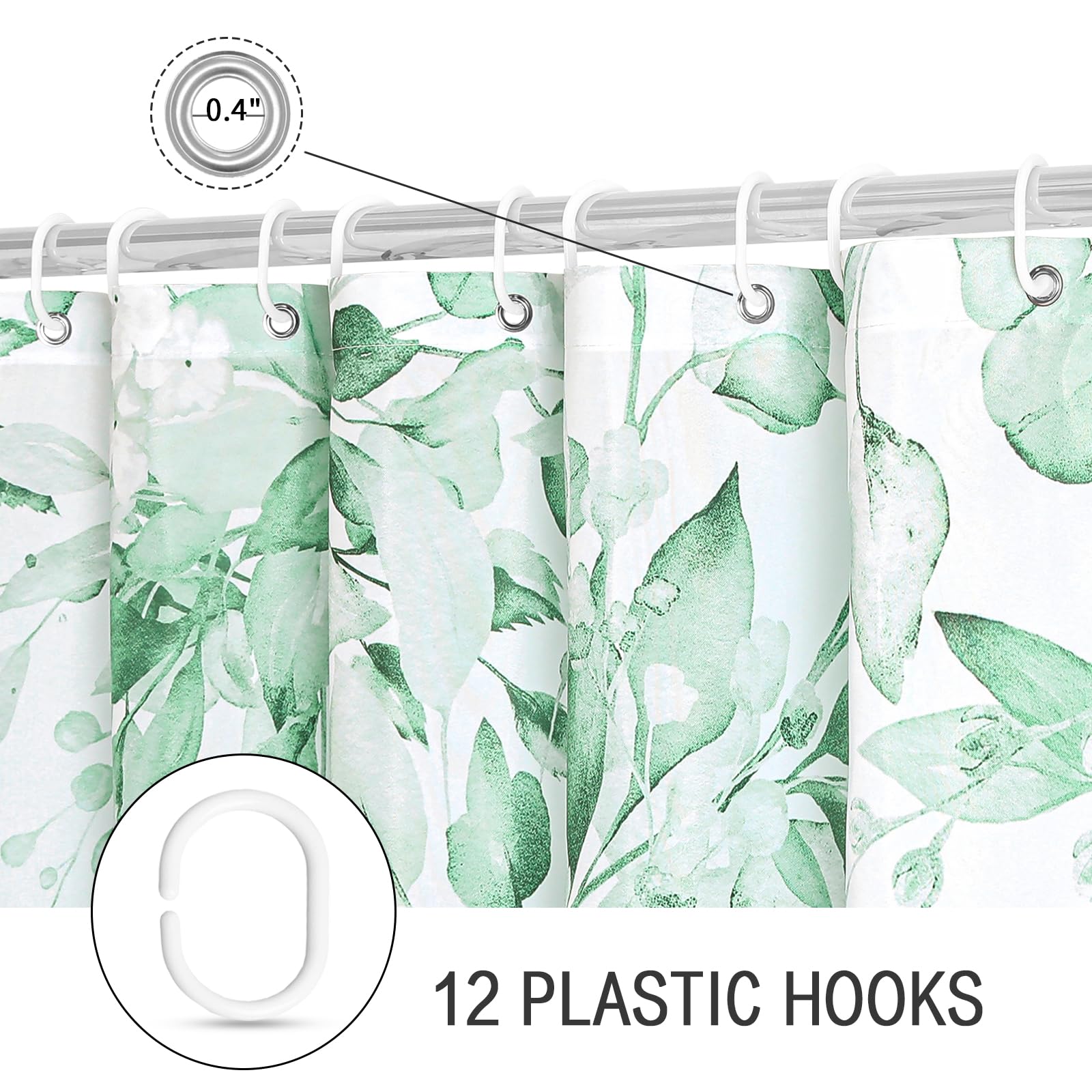 Gibelle Small Stall Shower Curtain 36 X 72, Narrow Half Mint Green Floral Shower Curtain For Bathroom, Watercolor Plant Eucalypt