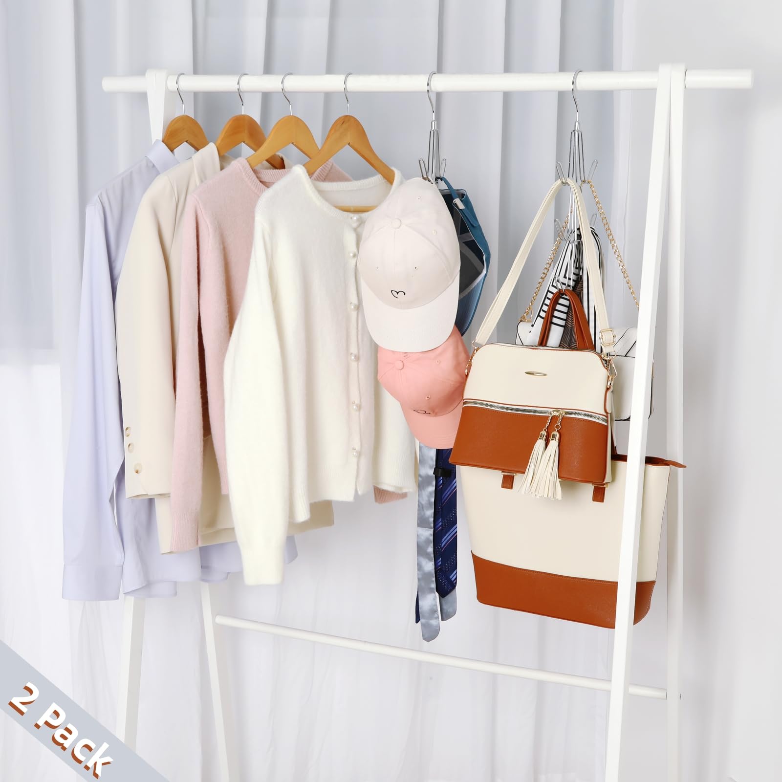 Topia Hanger Purse Hanger Organizer For Closet, 2-Pack Handbag Organizer Hanger, 360Swivel Metal Purse Hooks, Bag Rack, Belt Org