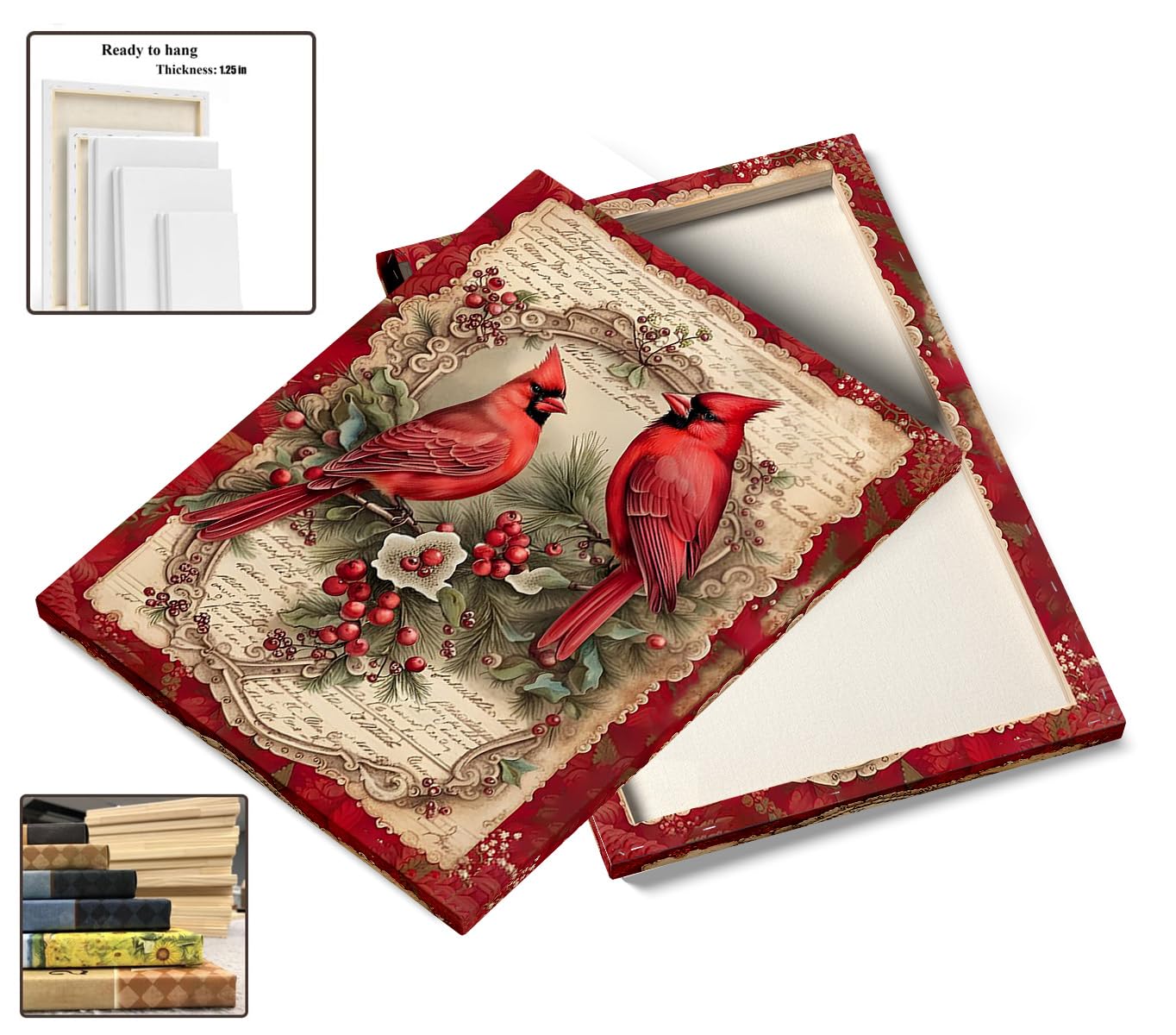 Merry Christmas Cardinal Canvas Wall Art Cardinal Duo Canvas Wall Decor Holly Farmhouse House Canvas Poster Decor Xmas Holiday D