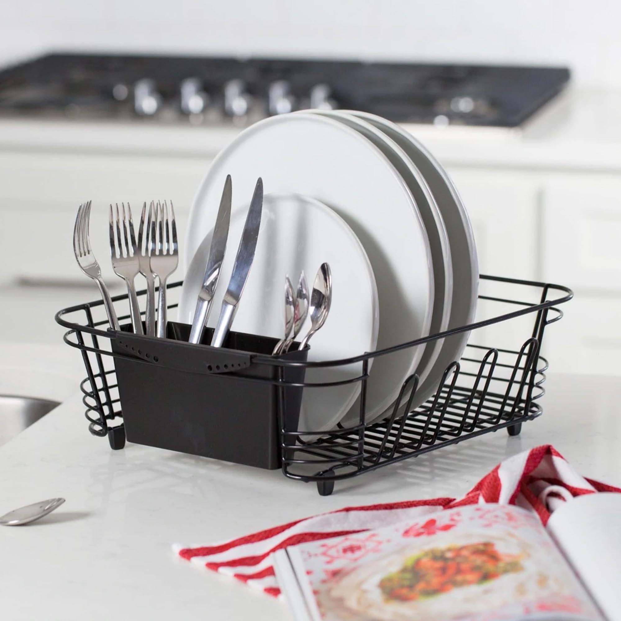 Better Houseware Compact Dish Drying Rack Space-Saving Dish Rack For Kitchen Counter Stainless Steel 2 Piece Set With Cutlery Ho