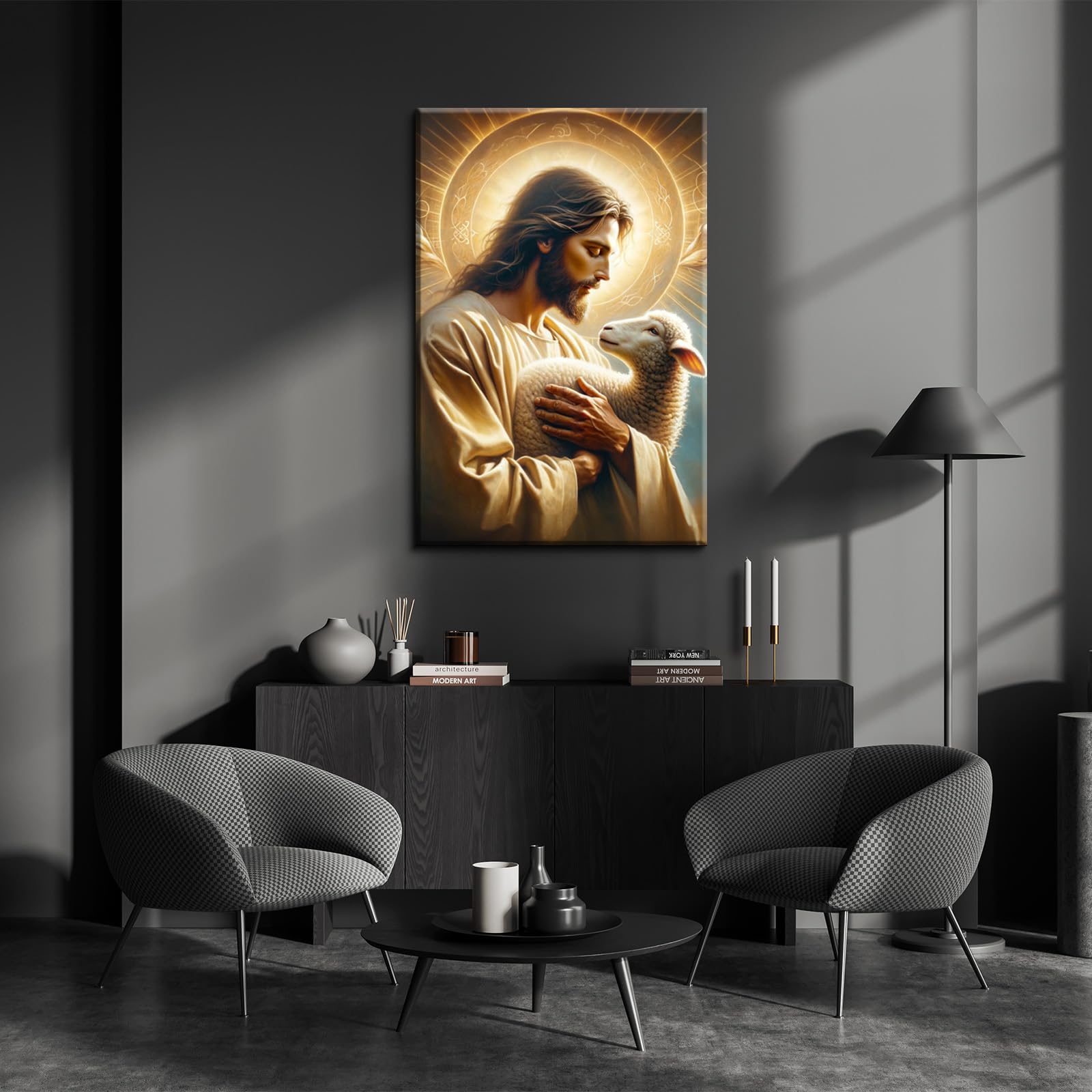 Yonica Christian Wall Art Jesus Chasing Lost Lamb Canvas Print Inspirational Wall Decor 20X30 Inch Home Decor