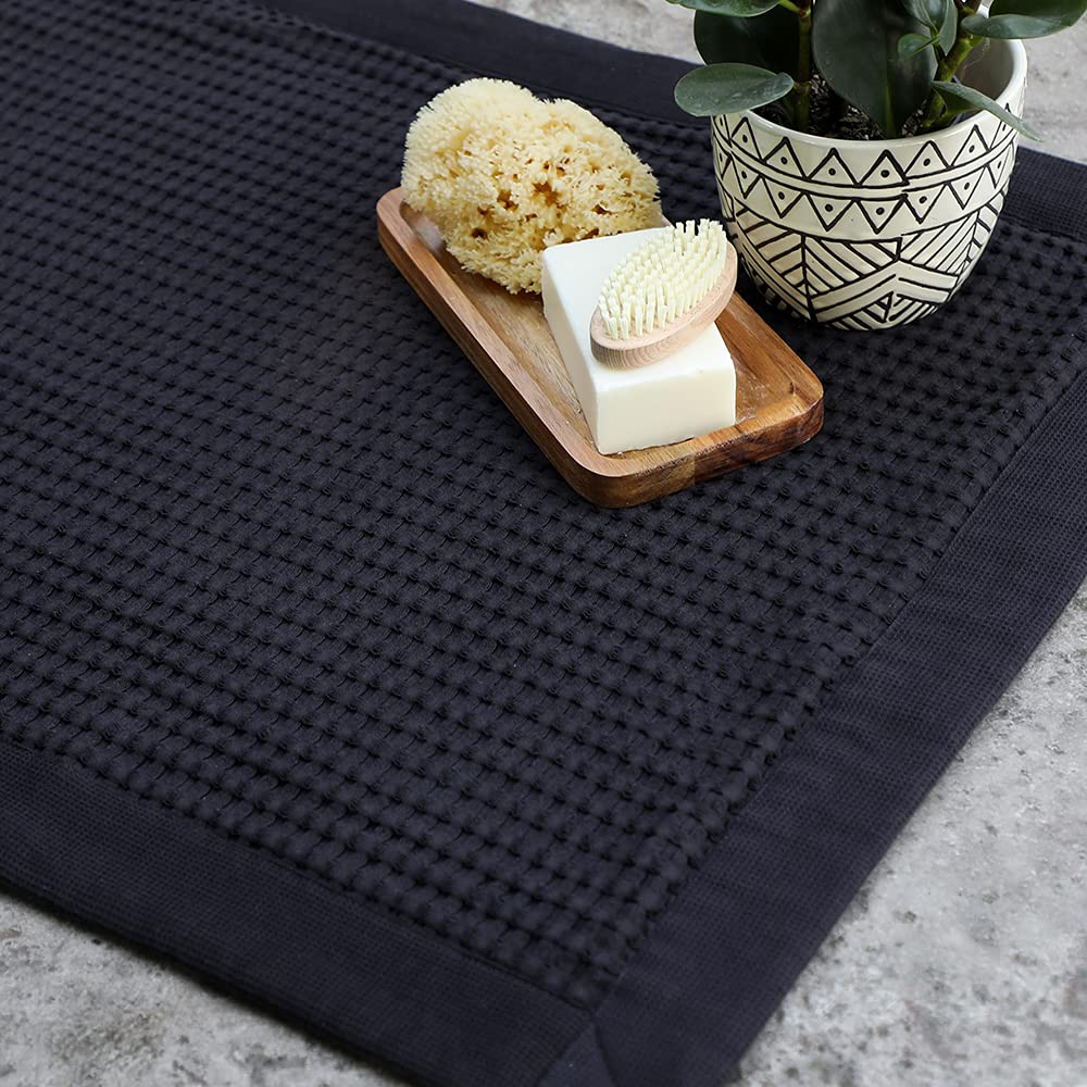 Gilden Tree Bathroom Mat Absorbent Cotton Quick Dry For Shower, Bath & Bathtub Washable Thin, Modern Style (Faded Black)