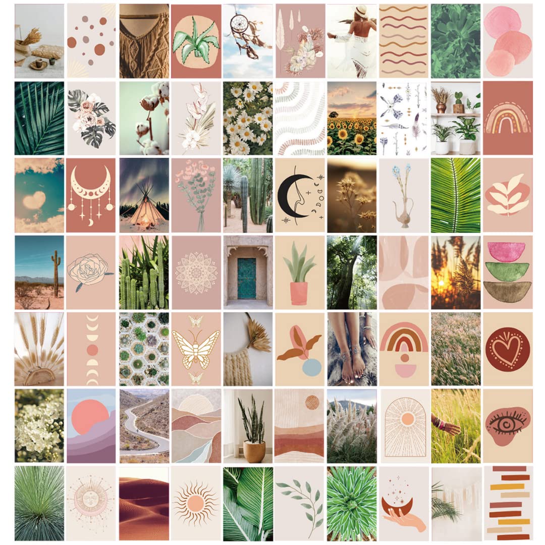 El Nido Design 90 Pcs Boho Wall Collage Kit Aesthetic Pictures, Cute Decor For Teen Girls, Plant Wall Art 6X4Inch Stickers Extra