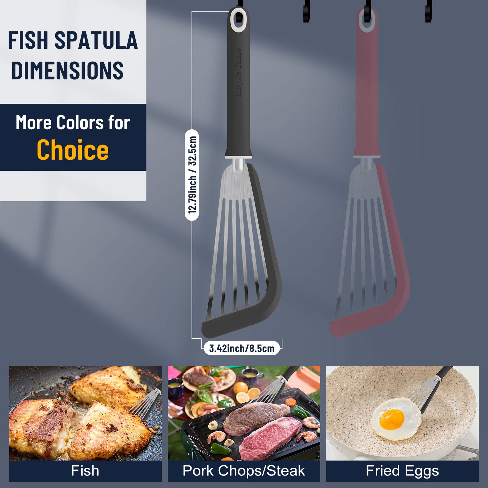 Maywe Tanso Fish Spatula,600? Heat Resistant Silicone Fish Spatula With Basting Brush,For Nonstick Cookware,Flexible Slotted Fis