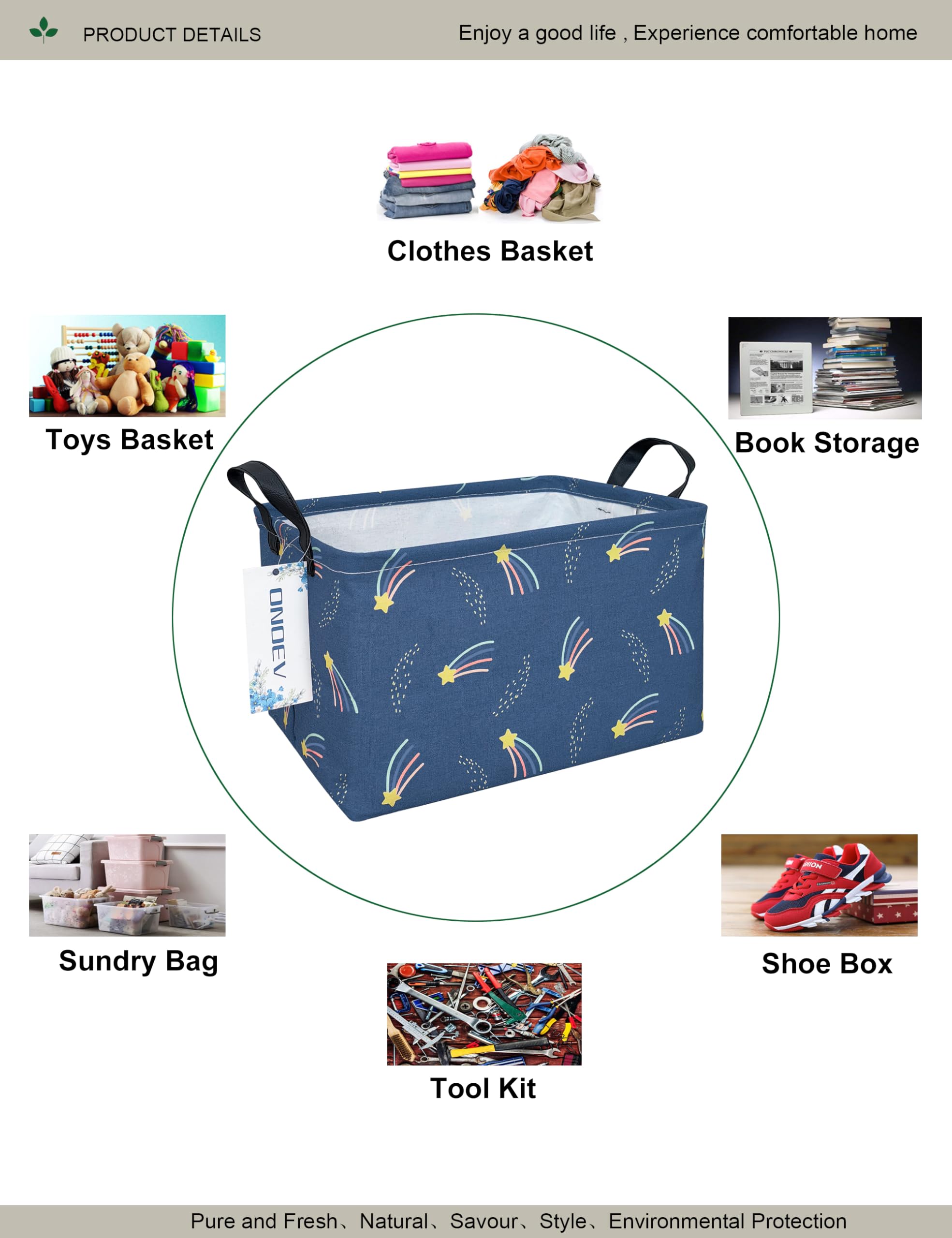 ONOEV Rectangular Folding Laundry Basket,waterproof Canvas Basket,gift basket,Suitable for children s room,Office,Clothes,Toys S