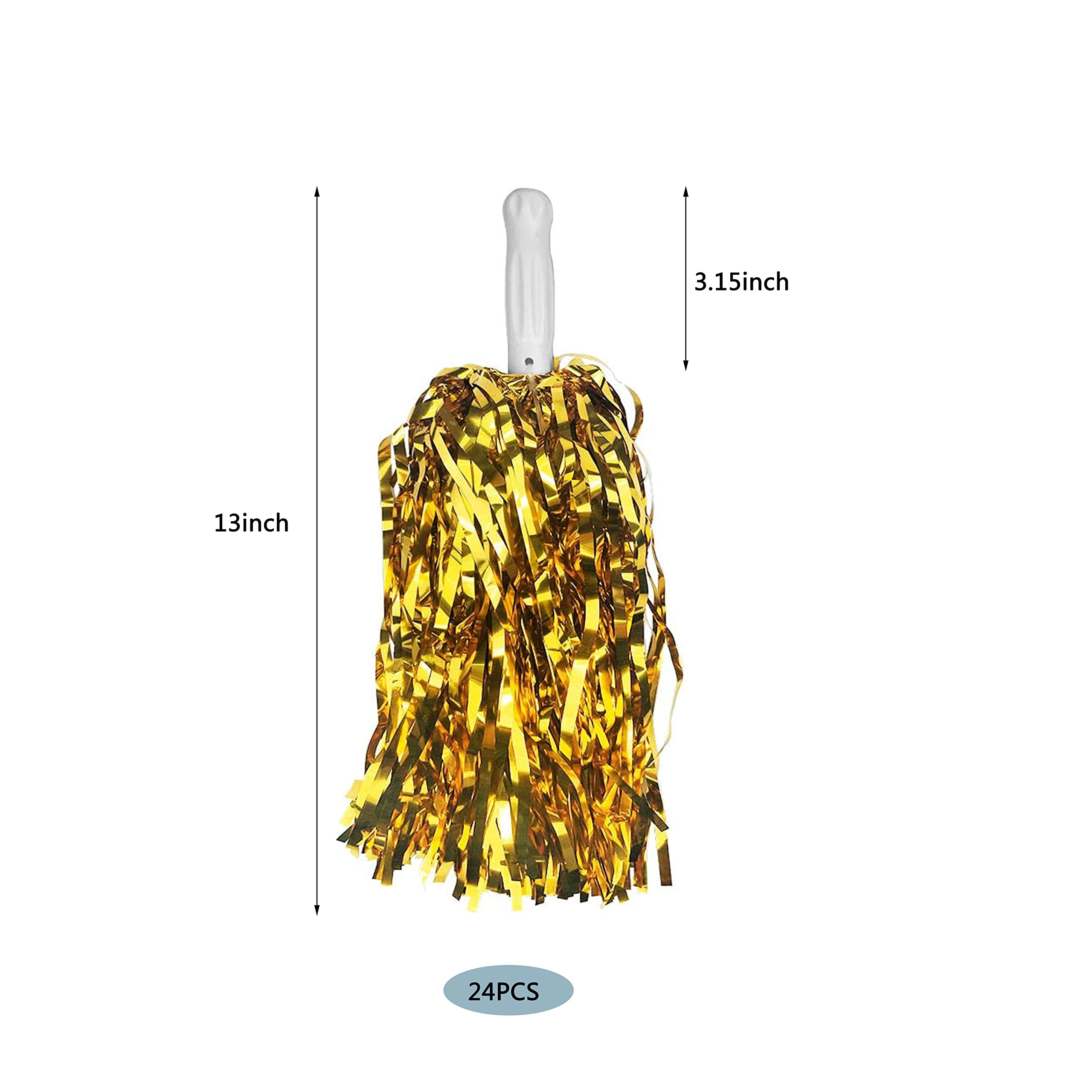 Ppxmeeudc 24Pcs Cheerleading Pom Poms Metallic Foil Plastic Pom Poms With Baton Handle For Game Sports Squads Dancing Party Foot