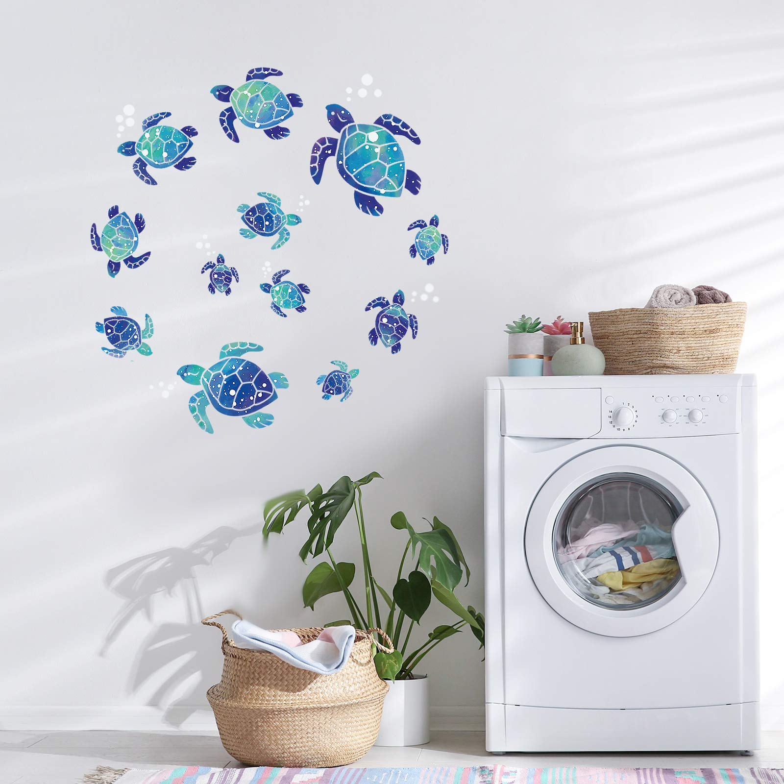 12 Pcs Sea Turtle Wall Decals Ocean Turtle Vinyl Stickers Underwater Bathroom Decals Waterproof Wall Sticker Decoration For Home