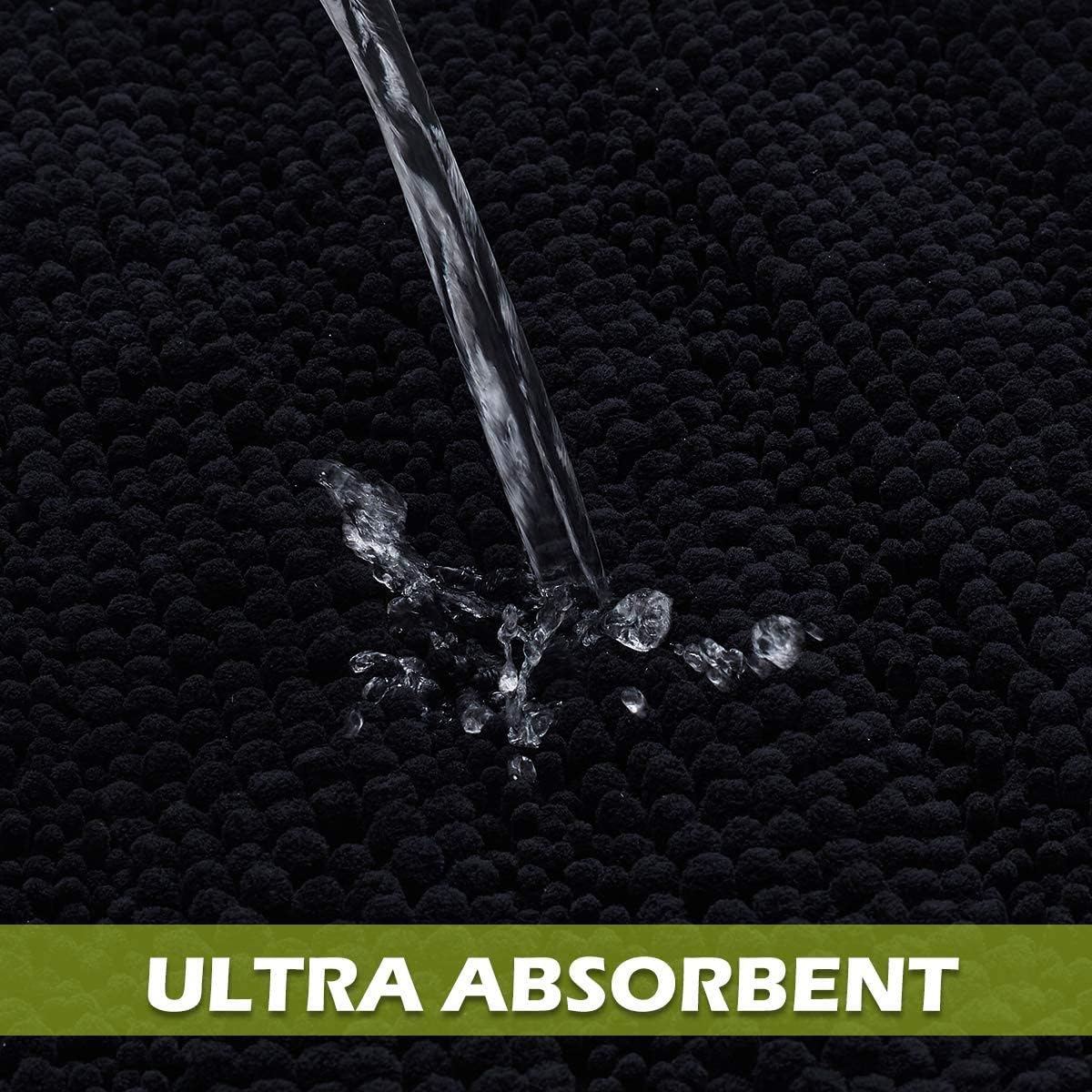 Black Bath Mat - Large Soft Bathroom Rugs Non-Slip Thick Shaggy Floor Cover Water Absorbent Quick Drying Shower Carpet For Toile