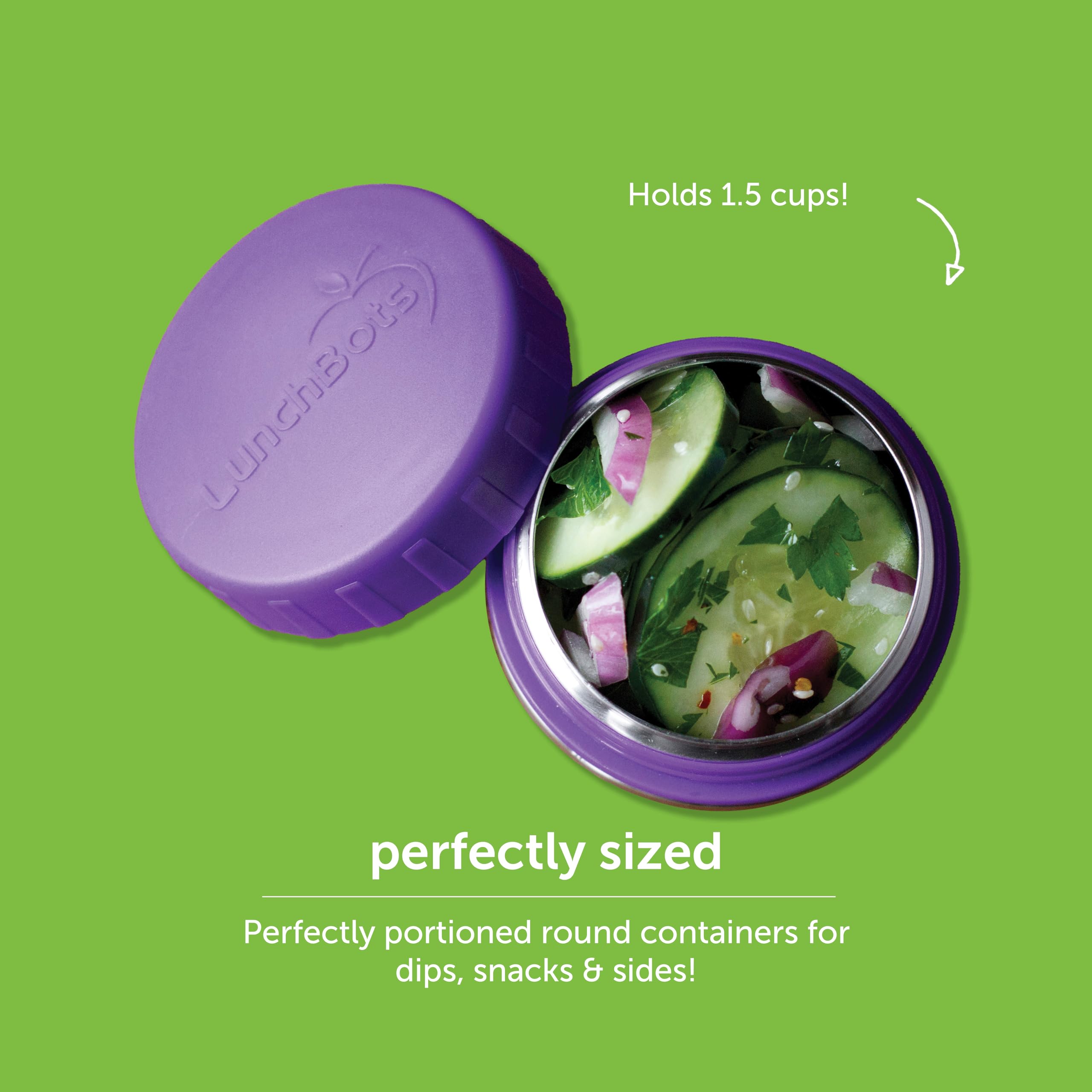 Lunchbots Rounds Leak Proof 4 Oz. Stainless Snack Container Jar, Set Of 2, Purple Lids