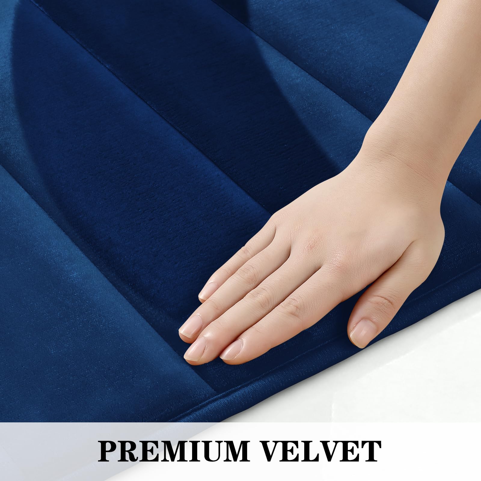 BYSURE Navy Blue Memory Foam Bathroom Rug Set 3 Piece Non Slip Extra Absorbent Shaggy Bathroom Mats and Rugs Sets  Soft & Dry Bath Mat Sets for Bathroom Washable Carpets Set
