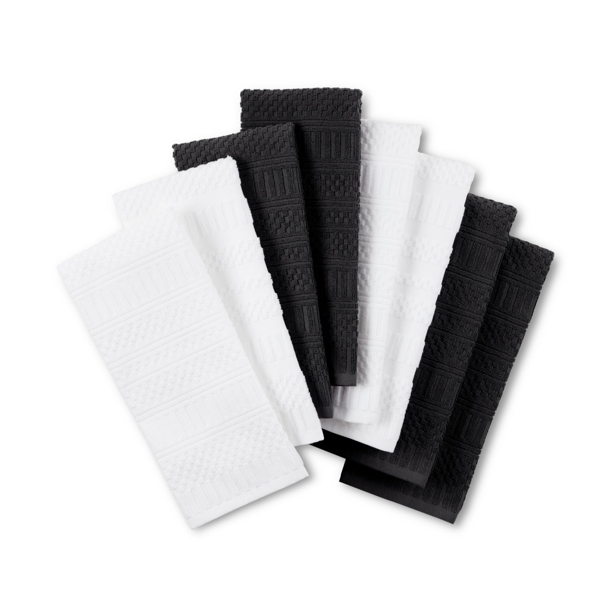 KitchenAid Cotton Classics Textured Solid Antimicrobial Kitchen Towels 8-Pack, Absorbent 100% Cotton, Matte Black/White, 17   x2