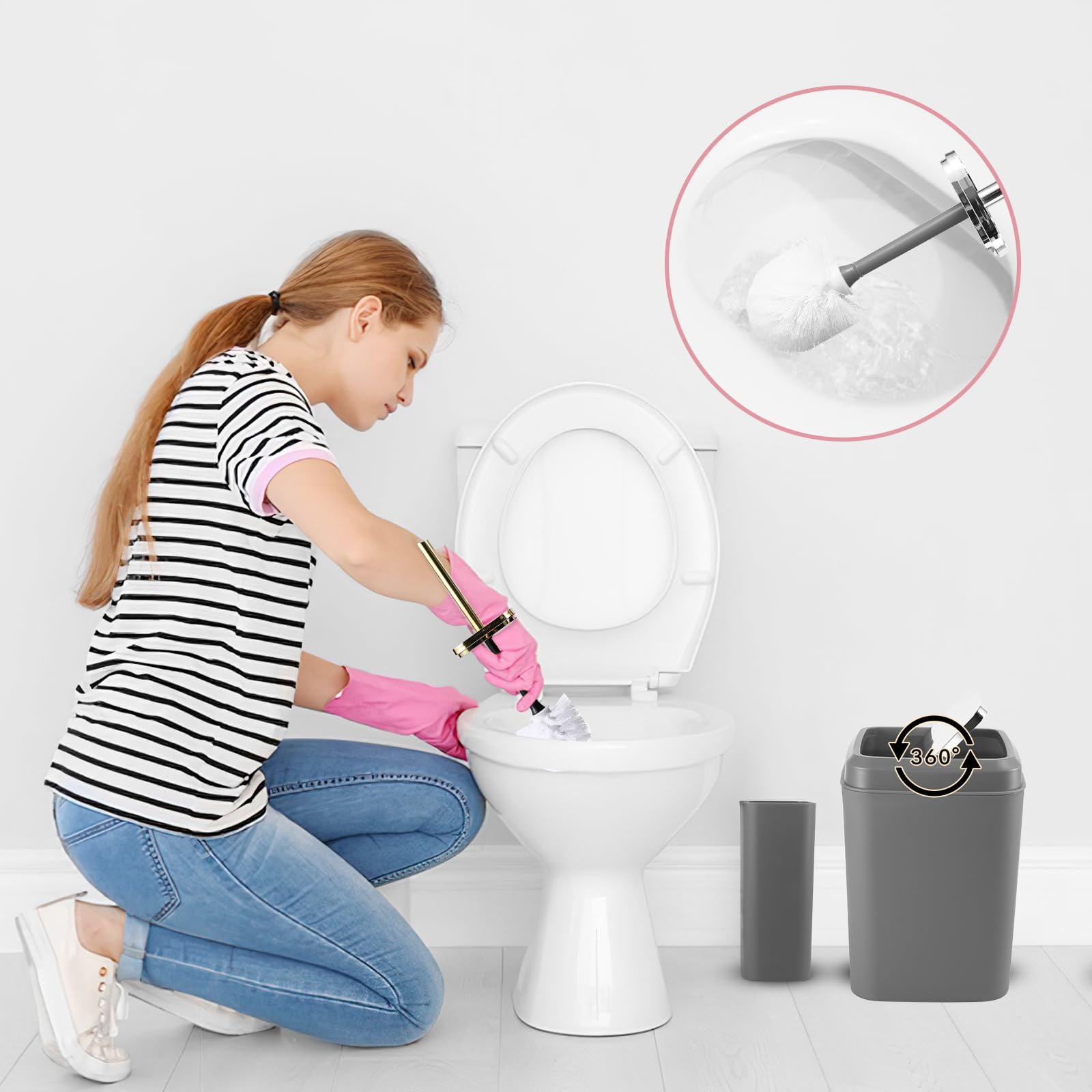Grey Bathroom Accessories Set, 9-Piece Bathroom Accessory Set With Trash Can, Vanity Tray, Soap Dispenser, Soap Dish, Toothbrush