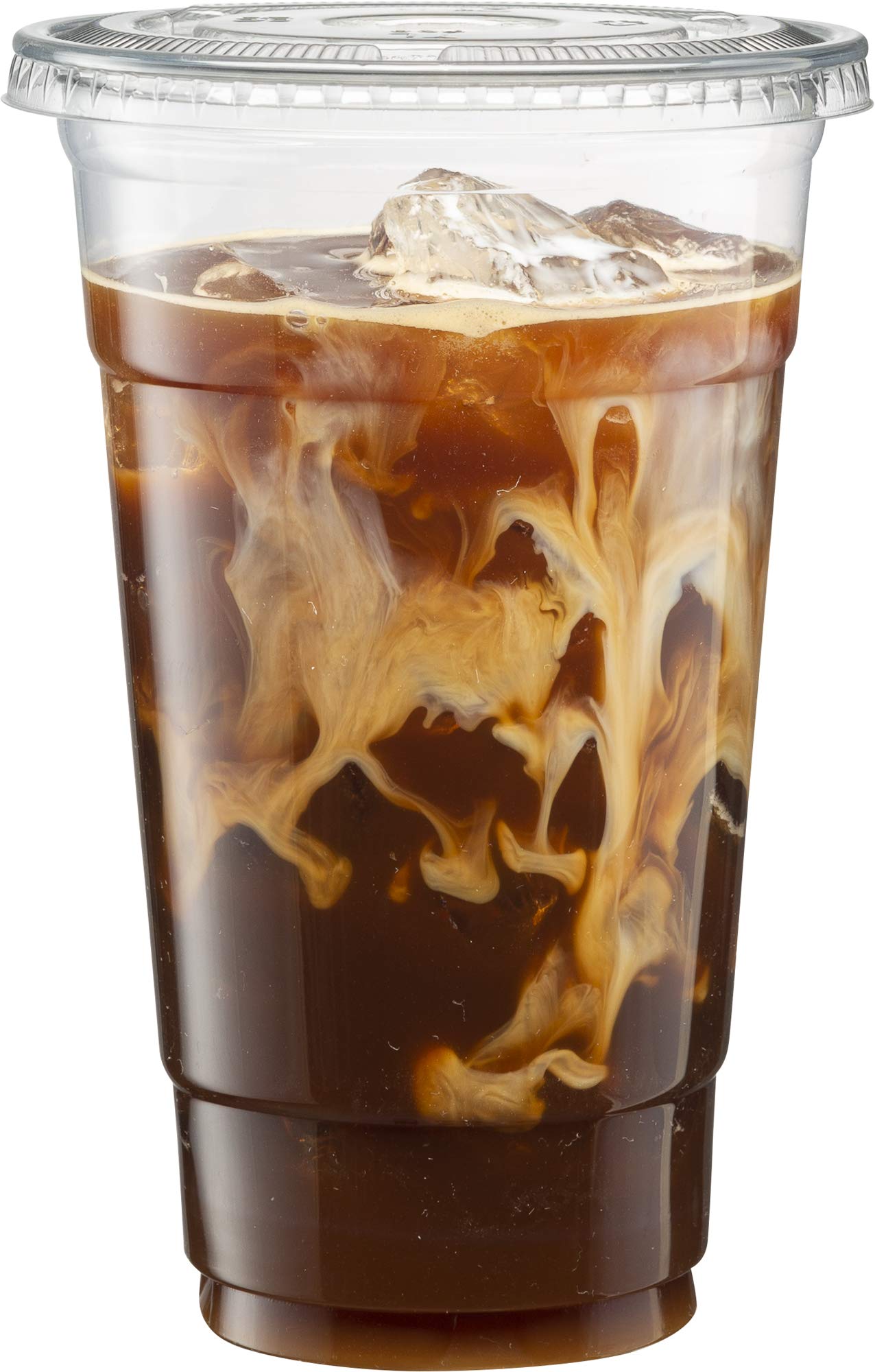 Elegant Disposables [50 Sets - 32 Oz] Crystal Clear Pet Plastic Cups With Flat Lids For Iced Coffee, Milkshake, Cold Drinks, Slu